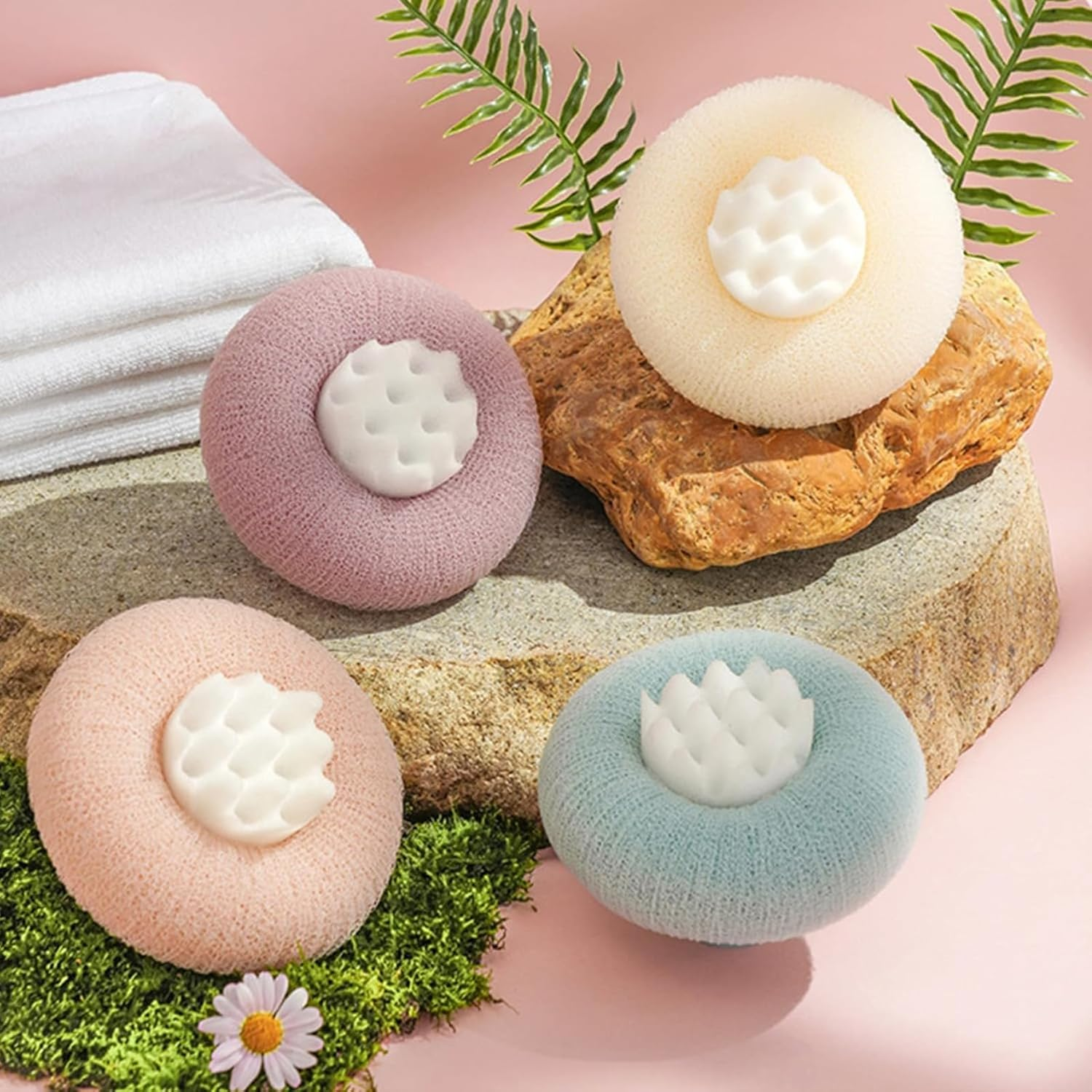 Suction - Cup Bath Sponge - Exfoliating & Massaging Bath Scrubber, anti - Shedding, Imitation Natural Sponge with 3D Honeycomb Structure, Soft & Springy for Effective Scrubbing (Style2-2Pcs)