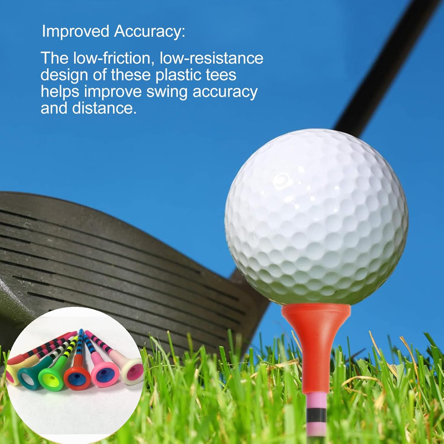 Professional Plastic Golf Tees, 50 Pack, 2 Sizes (3-1/4Inch ，2-3/4Inch), Mixed Colours