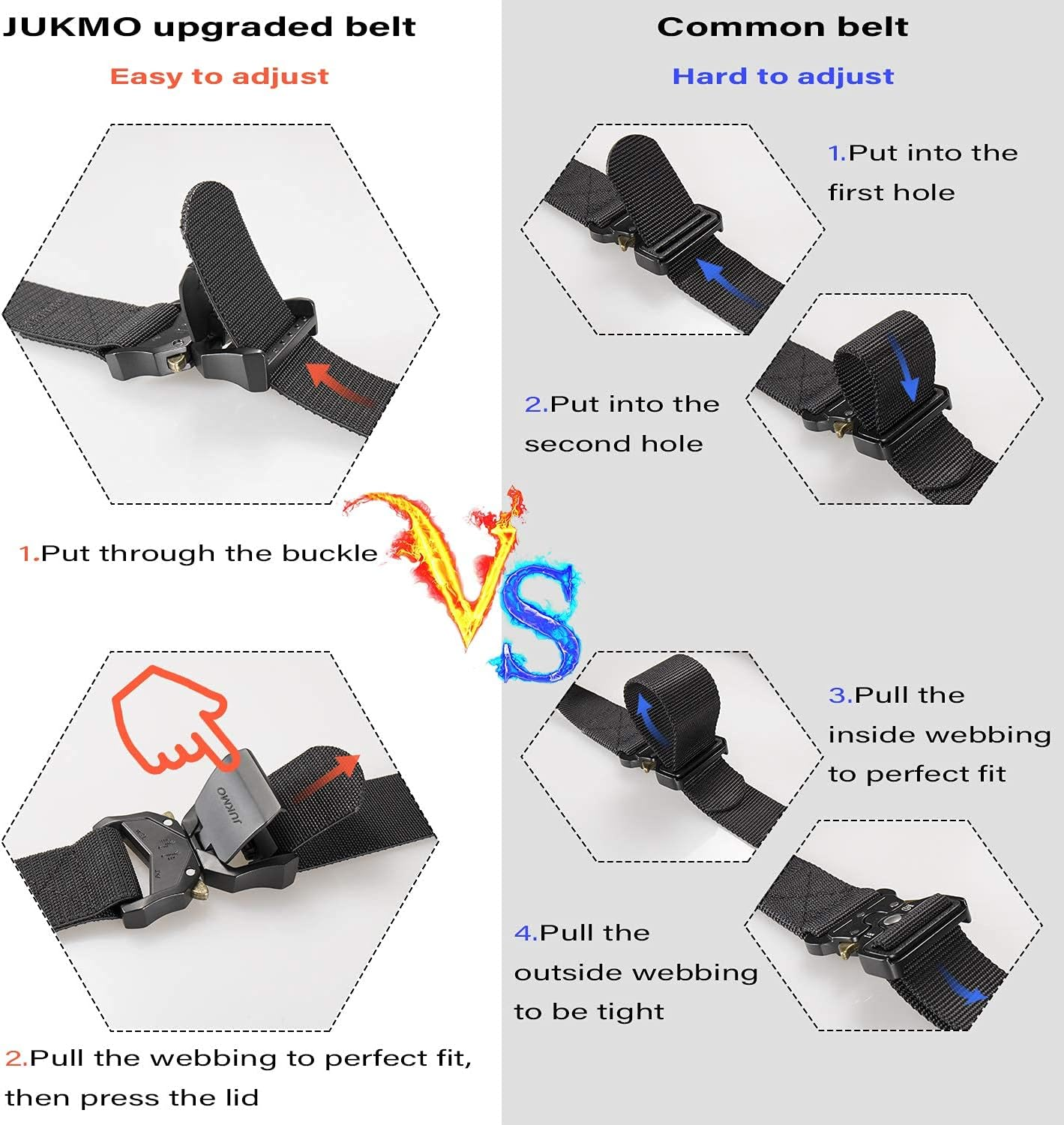 JUKMO Tactical Belt, Military Hiking Rigger 1.5" Nylon Web Work Belt with Heavy Duty Quick Release Buckle image number 3