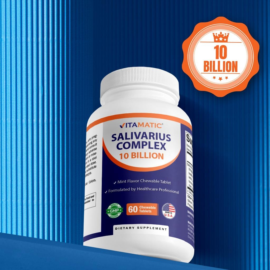 Vitamatic Salivarius Complex 10 Billion Chewable Mint Flavored Tablet - 60 Count - Oral Health Chewable Probiotics + Prebiotics - Supports Healthy Teeth, Gums, & Better Breath&hellip; image number 3