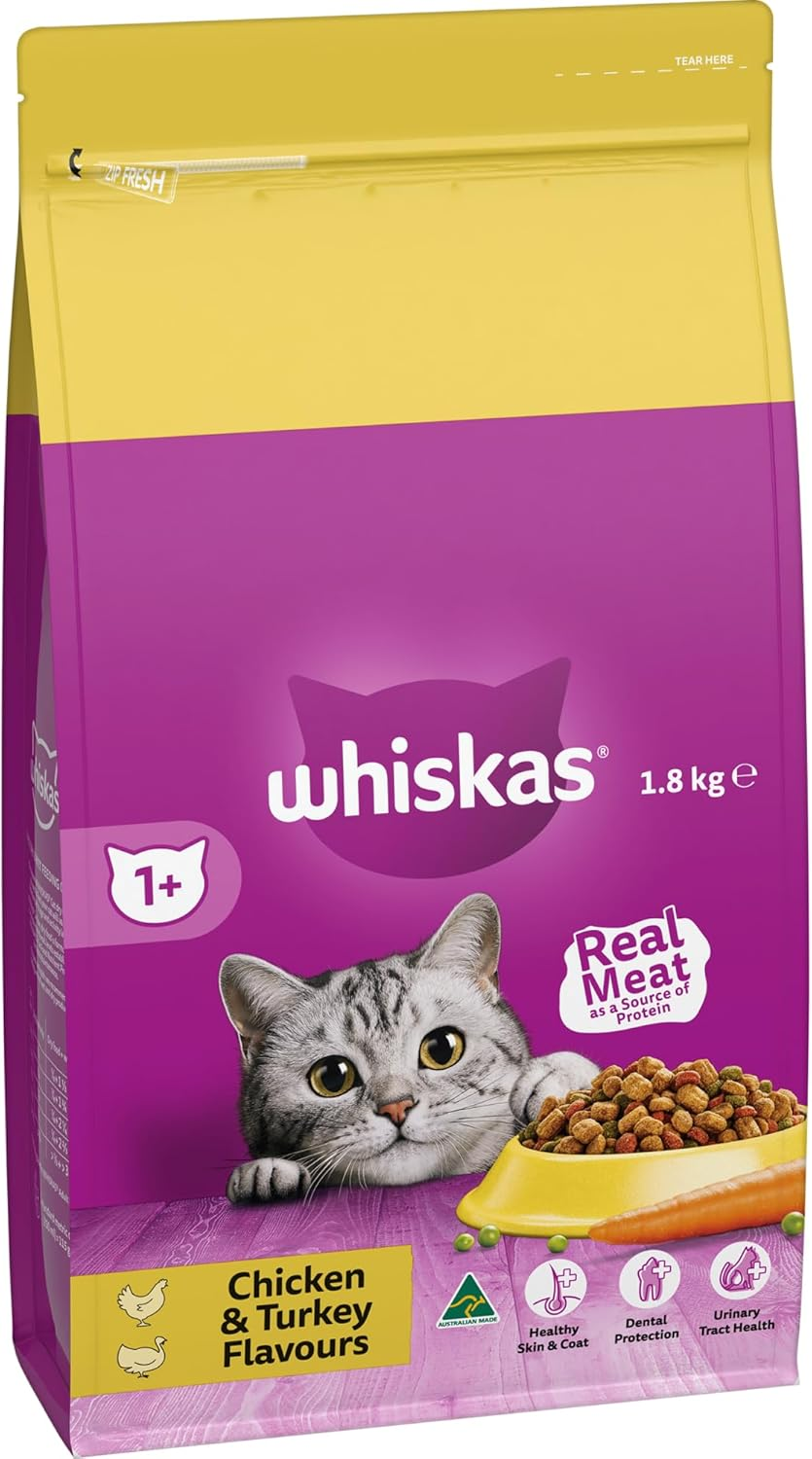 Whiskas Adult Dry Cat Food Chicken & Turkey 1.8Kg Bag, 4 Pack image number 3