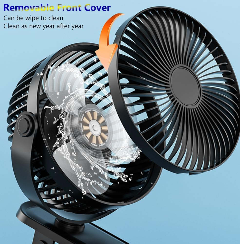 RINGSUN 4800Mah Portable Fan Clip On, Desk Fan Rechargeable with LED Light, USB Battery Operated Table Fan Cooling for Home Office Camping Travel, Black image number 1