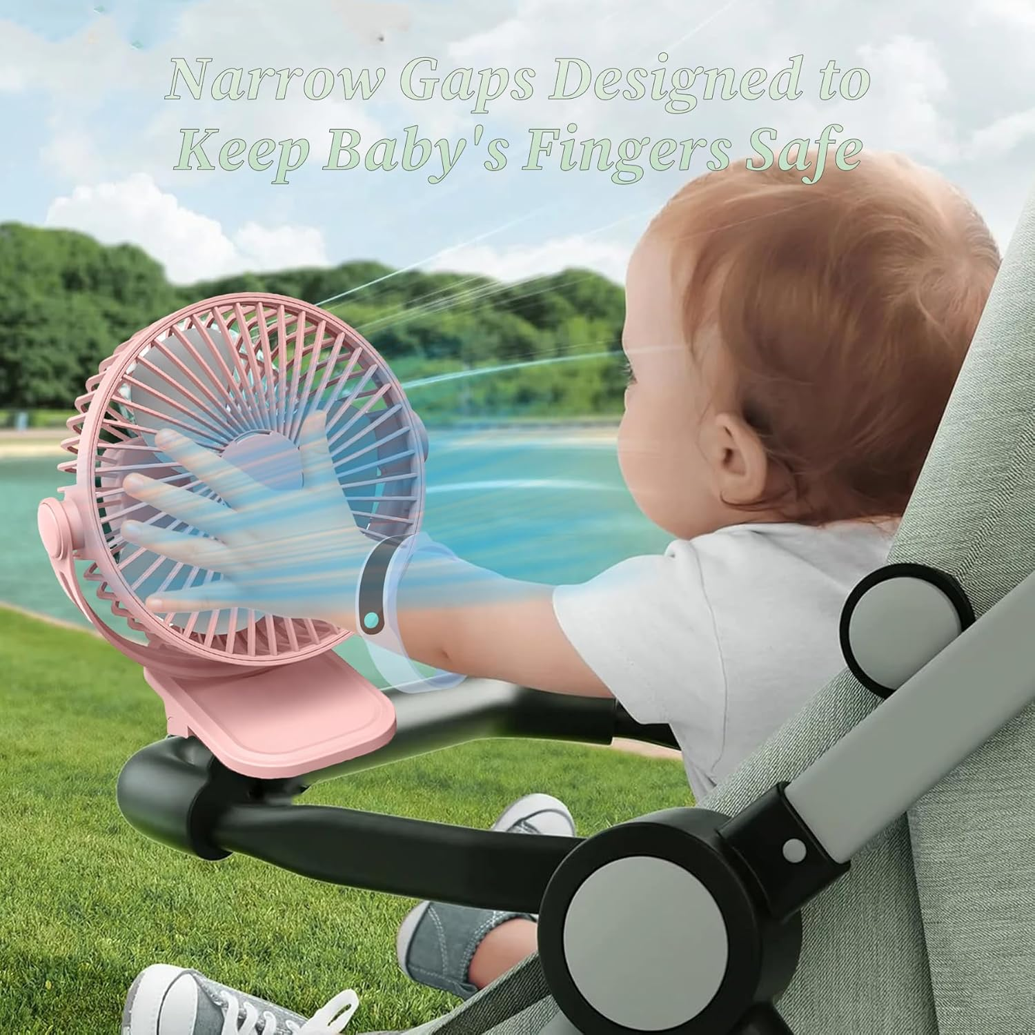 Wakouter Portable Clip on Fan, USB Rechargeable Mini Personal Cooling Fan, with LED Lights, 5 Speed 360&deg; Rotate Stroller Fan, for Office, Stroller, Bedroom and Camping (Pink) - Pink image number 6