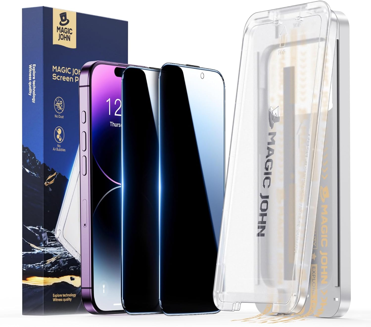 MAGIC JOHN 3Rd Gen Upgraded for Iphone 14 Pro Max Privacy Screen Protector 6.7 Inch, 25&deg;Anti-Spy Screen, Shockproof Tempered Glass, Auto Dust-Removal, Bubble Free, Easy Installation, 2 Pack