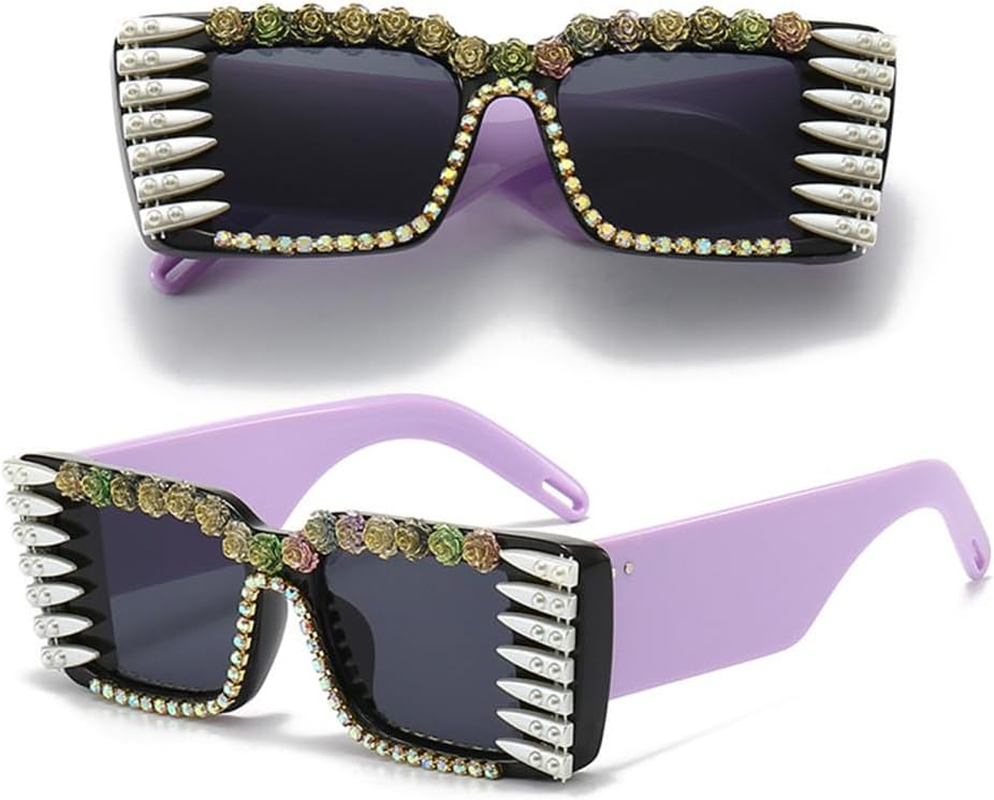 Diamond Retro Square Sunglasses Women Men Party Eyeglasses Vintage Hip Hop Punk Sun Glasses UV400