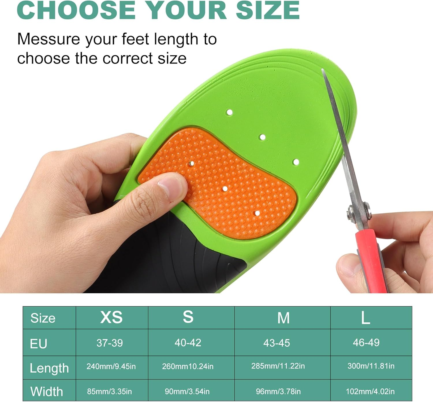 Arch Support Insoles Plantar Fasciitis Insoles, Orthotic Insoles with Strong Arch Support to Soothe Heel Pain and Heel Spurs (Green, S(EU 40-42)) image number 4