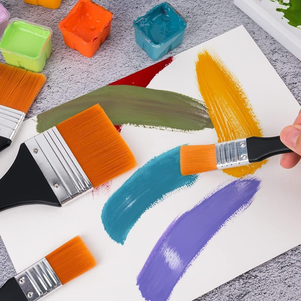 Large Flat Paint Brush Set, 3 Pieces Wide Flat Acrylic Paint Brushes Set, Nylon Bristles Brush for Acrylic, Oil and Watercolor Painting Brushes