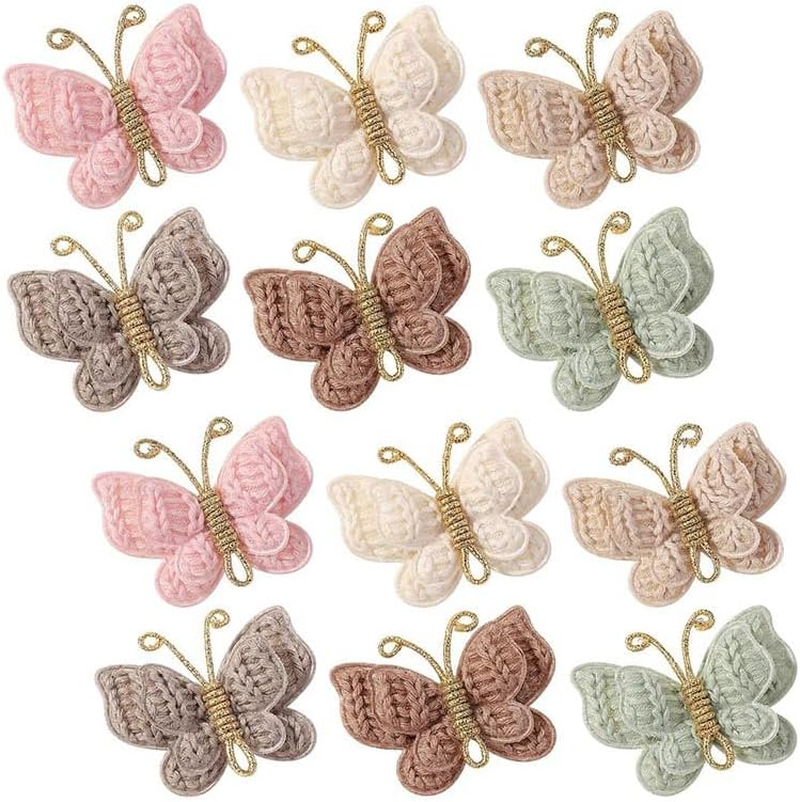 12 Pcs Butterfly Hair Clips,Knitted Butterfly Hair Clip with Yarn,Soft Knitted Wool Barrettes,Hair Clips for Girls with Bows Butterfly Flower,Handmade Barrettes Hair Accessories for Thin & Thick Hair image number 1