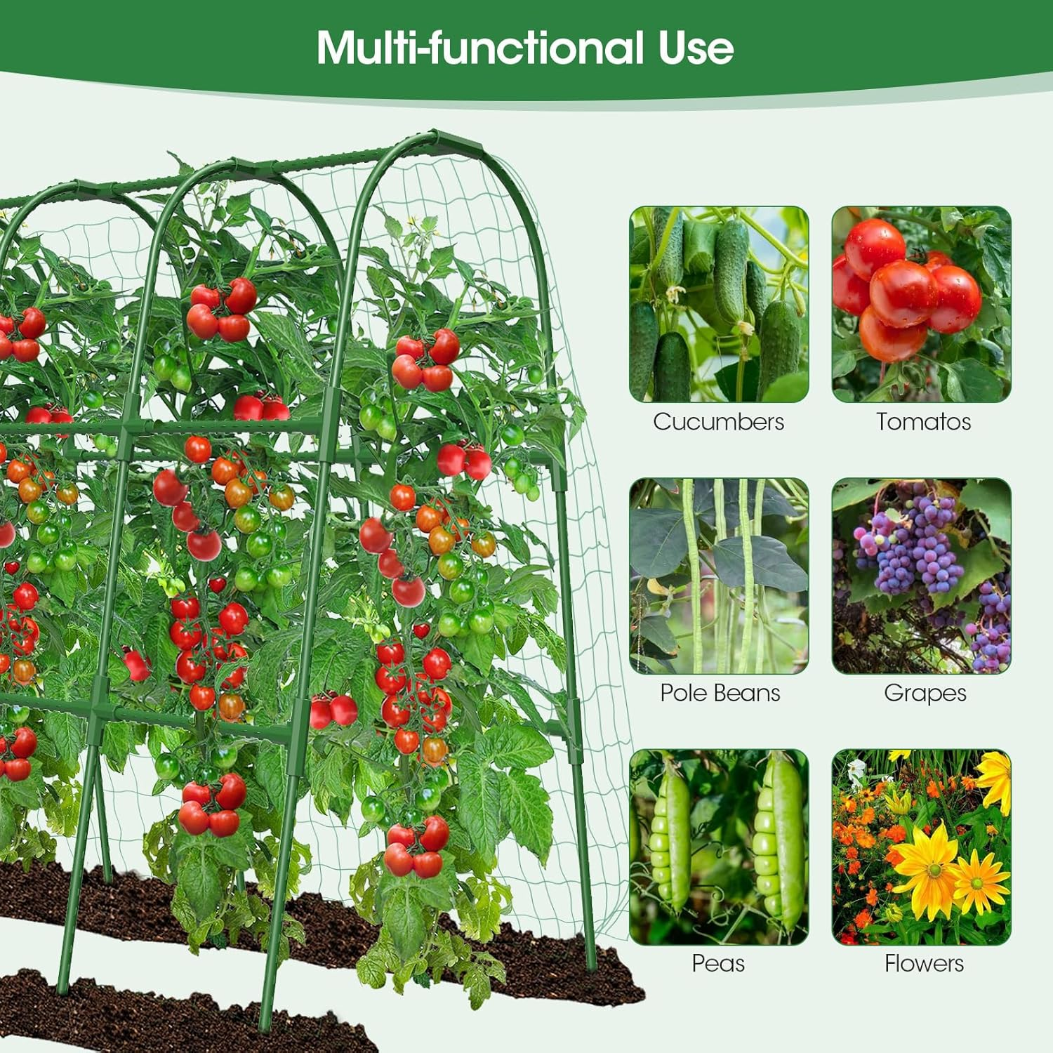 Plant Trellis，Cucumber Trellis for Raised Bed,U-Shape Garden Trellis for Climbing Plants Outdoor, Metal Arch Vegetables Trellis, Plant Support for Vine （Green,120Cm） image number 6