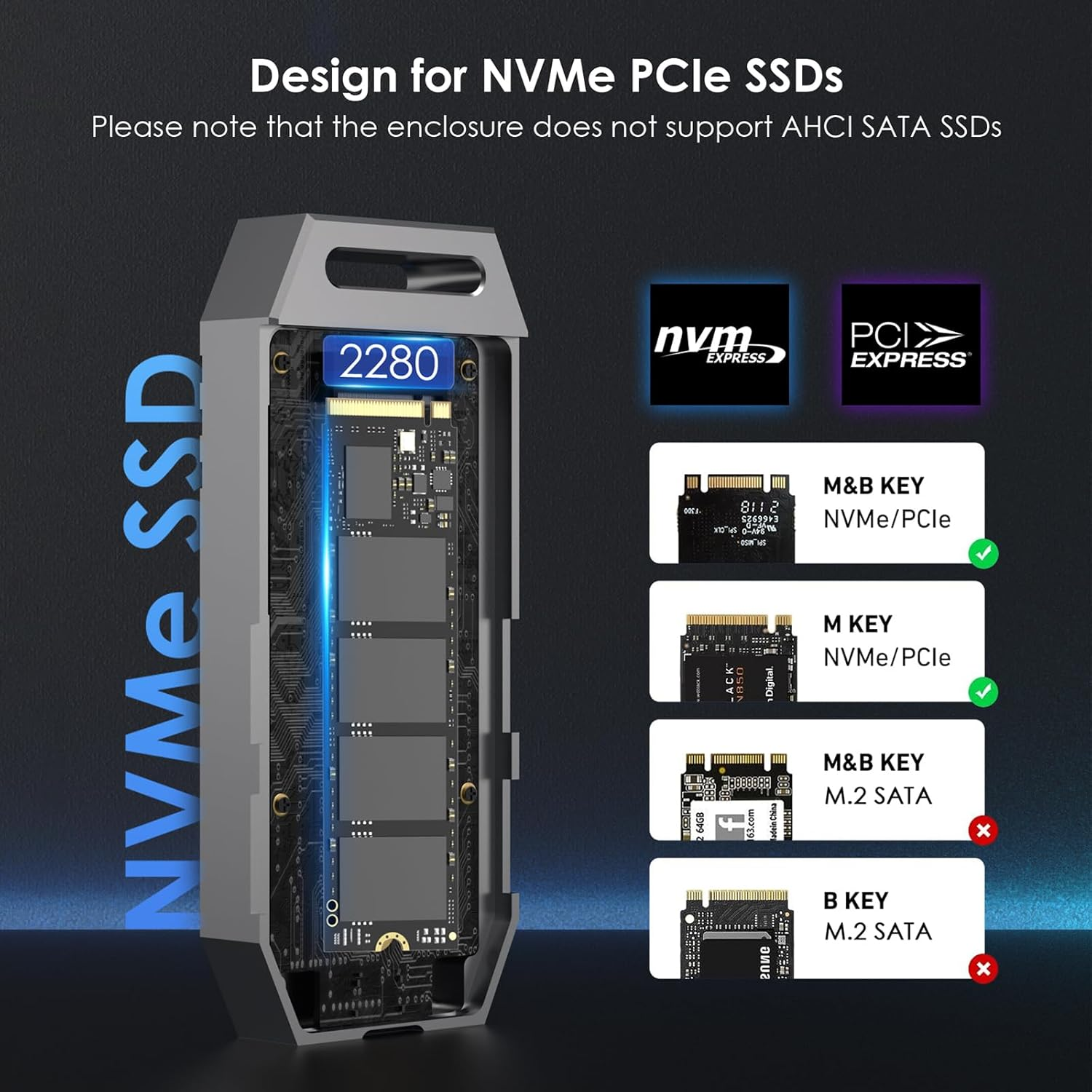 WAVLINK 40Gbps Pcie Nvme SSD Enclosure, USB4 External M.2 Nvme SSD Enclosure, for B+M/M-Key Pcie SSD 2280 Size, Tool-Free Installation, Compatible with Thunderbolt 4/3/USB4/USB C, Max up to 8TB