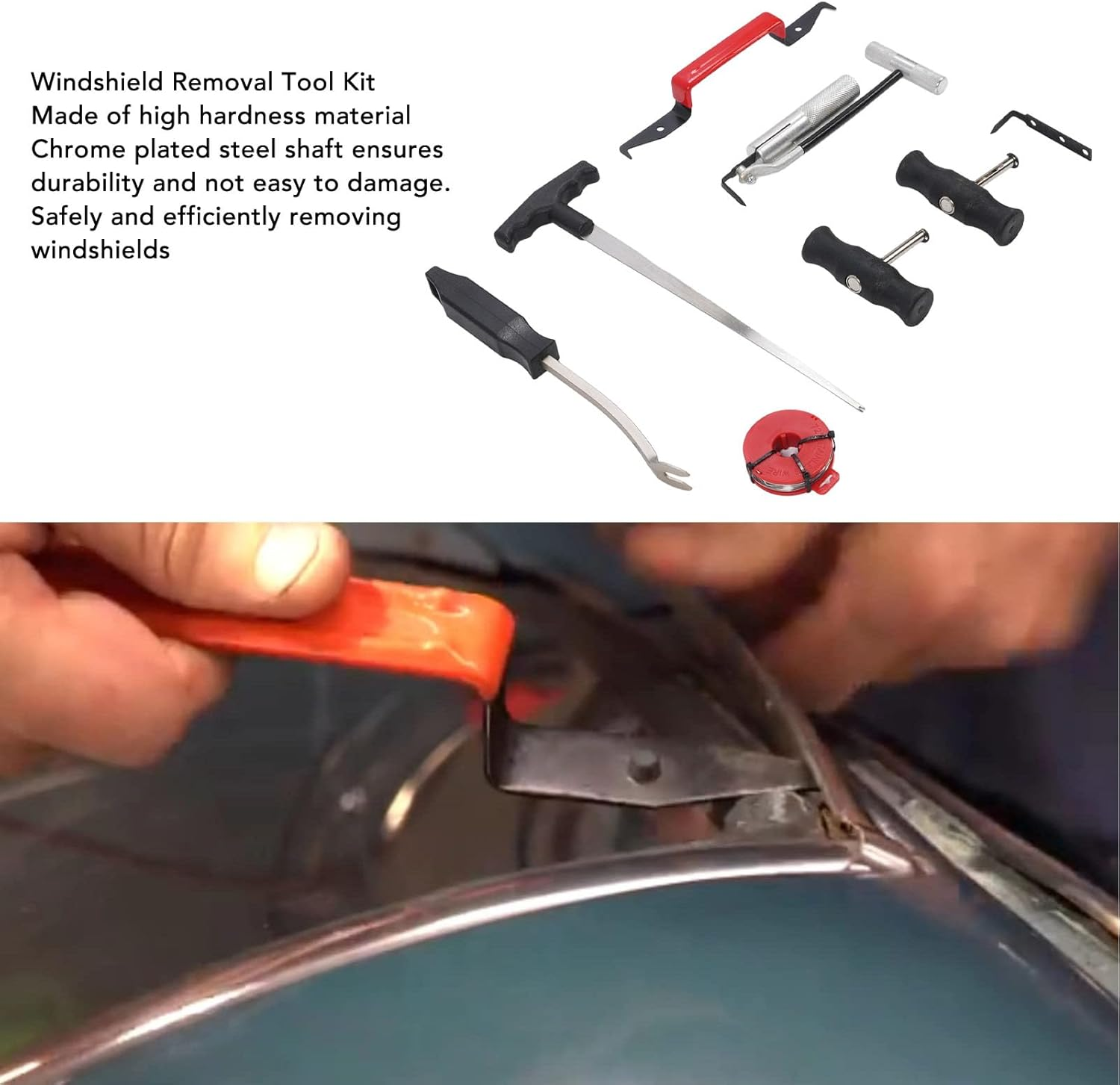 Pyhodi 8PCS Windshield Removal Tool Kit, Automotive Wind Glass Removal Hand Tool Car Windscreen Remover Set for Classic Vintage Car Windscreen Remover Set image number 6