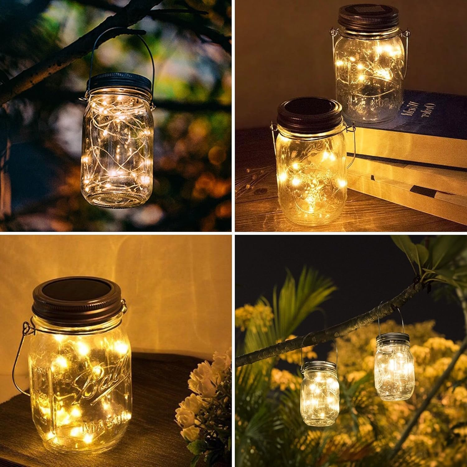 Solar Mason Jar Lid String Lights, 8 Pack 20 Led String Fairy Star Firefly Jar Lids Lights with 8 Hangers Included (Jars Not Included), for Mason Jar Patio Garden Wedding Lantern image number 6