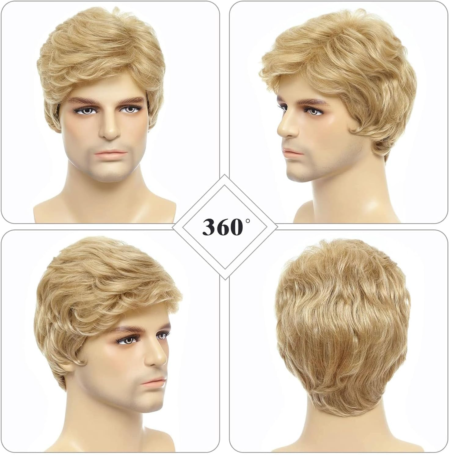 XILIYAI Mens Blonde Wig Short Straight Synthetic Blonde Hair Wigs for Male Guy Daily Wear Anime Costume Halloween Cosplay Party(Blonde) - Brown image number 3