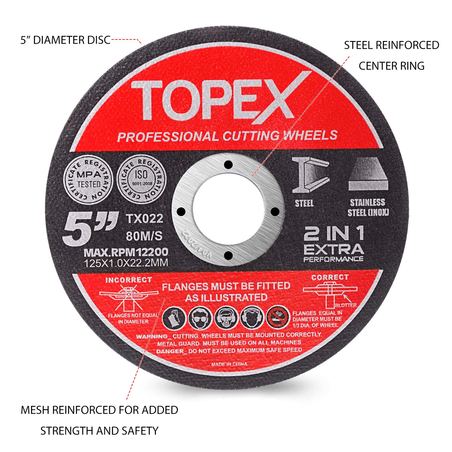 TOPEX 50-Piece 125Mm 5" Professional Cutting Wheels Discs 2 in 1 Steel INOX Ultra Thin image number 1