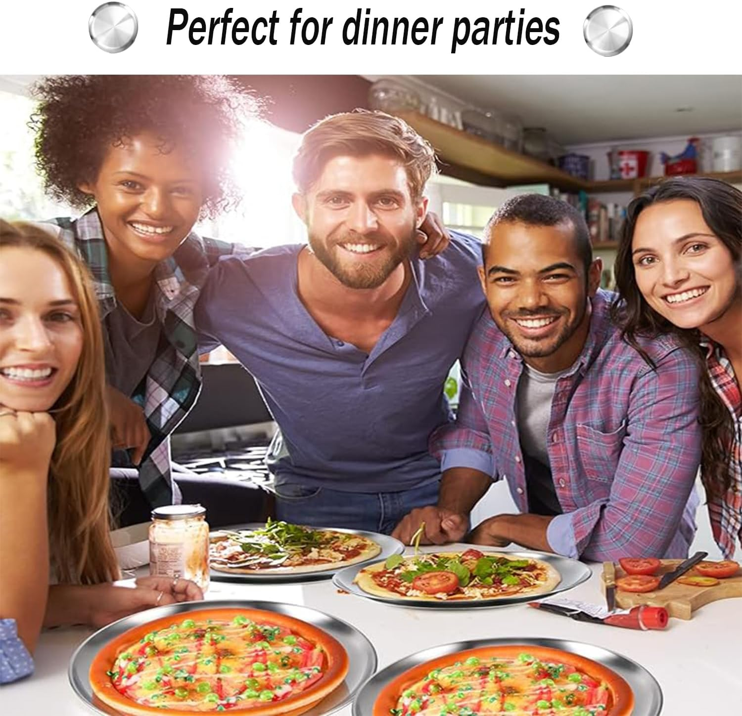 Lxcshljx 4Pcs Pizza Tray, 12 Inch Pizza Baking Pan, Stainless Steel Pizza Serving Tray, Nonstick Pizza Oven Tray, Pizza Baking Sheet, Crisper Bakeware, Pizza Cooking Plate for Roasting Pie Cake Cookie image number 6