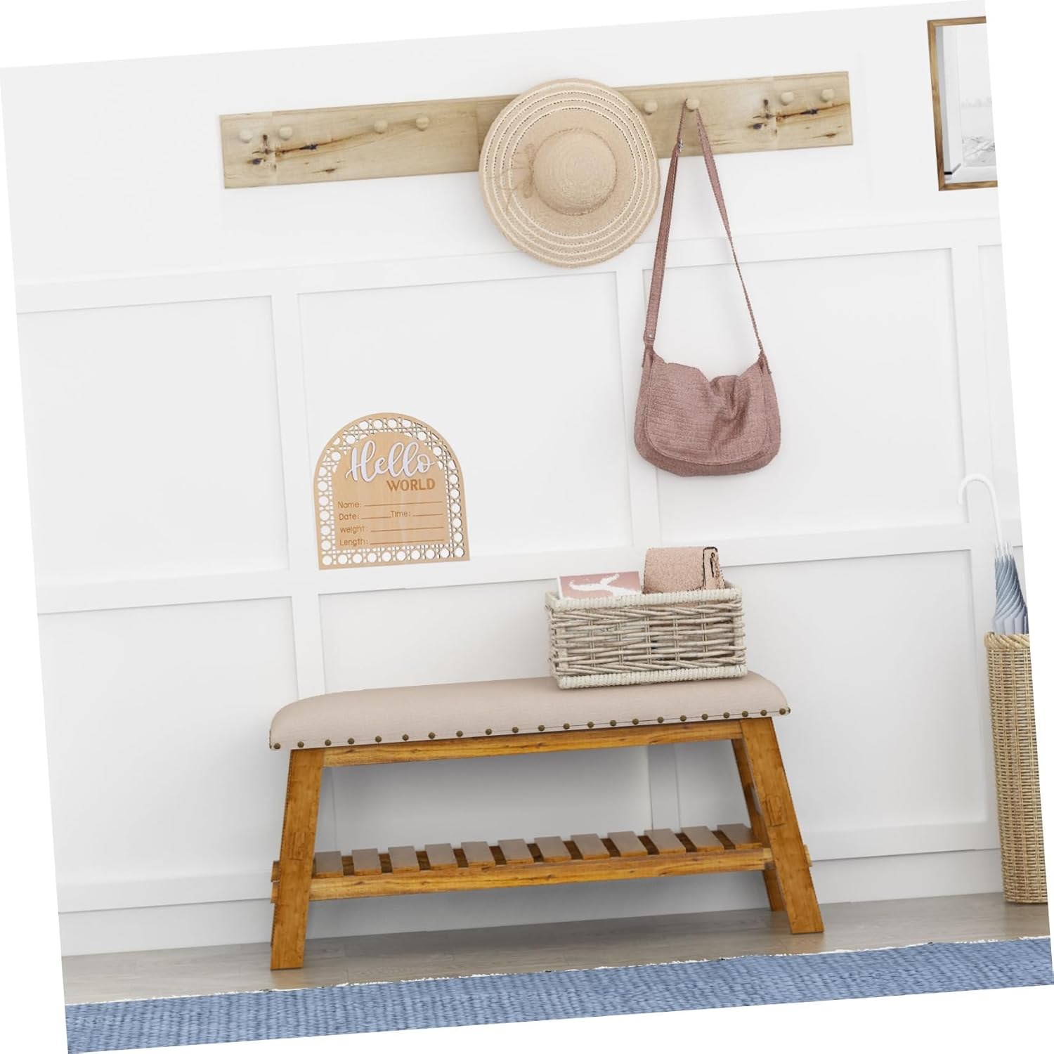 Toddmomy 2Pcs Birth Announcement Board Wooden Sign Beautiful Print Nursery Decor Name Sign for Newborn image number 6