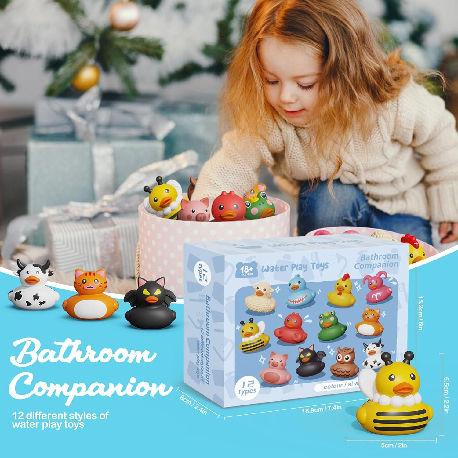 12PCS Rubber Ducks,Toddler Bath Toys,No Hole Bathtub Toys,Baby Pool Toys for 18 Months and Older image number 4