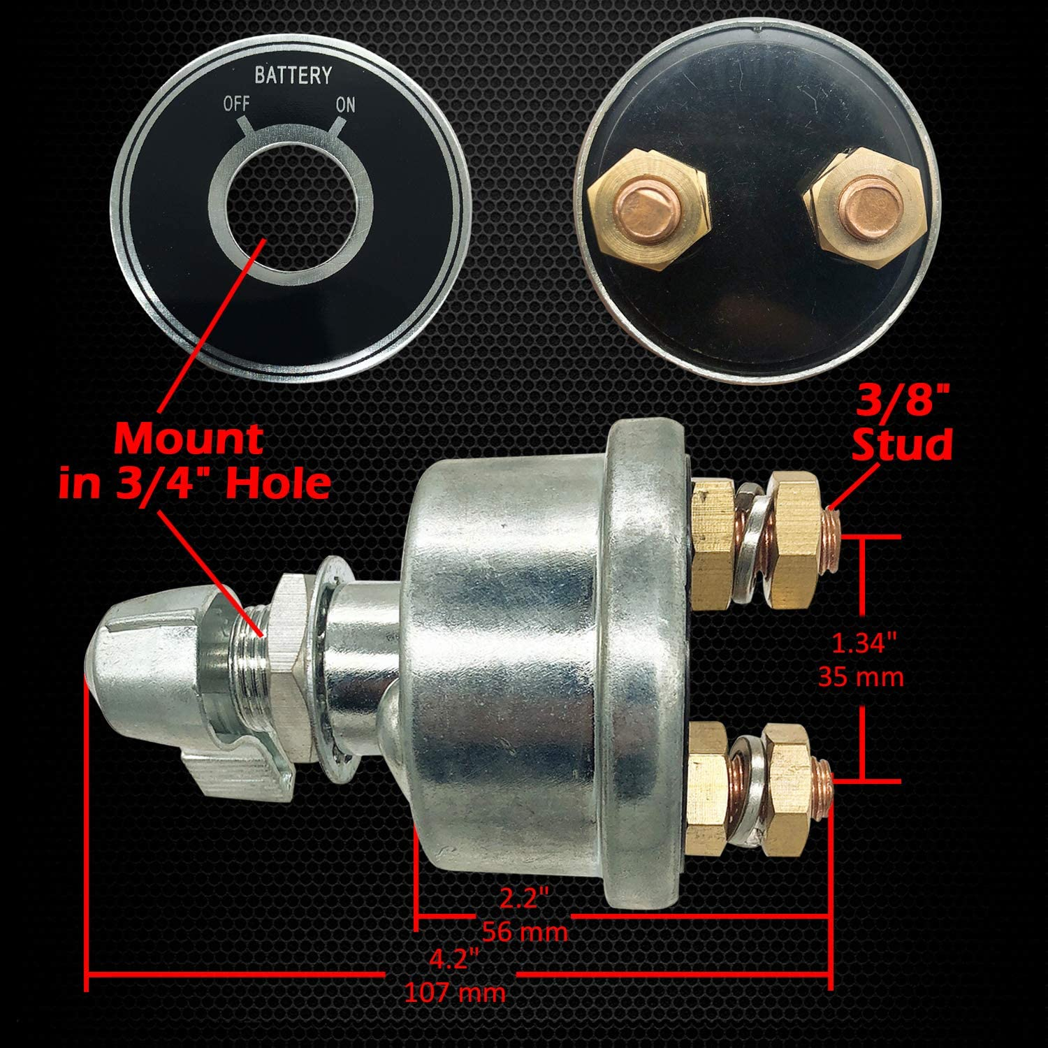 Ampper 12-24 V Master Battery Disconnect Switch, Battery Power Cut Isolator Killer for Car, Vehicle, RV and Boat (200 A, On/Off) image number 4