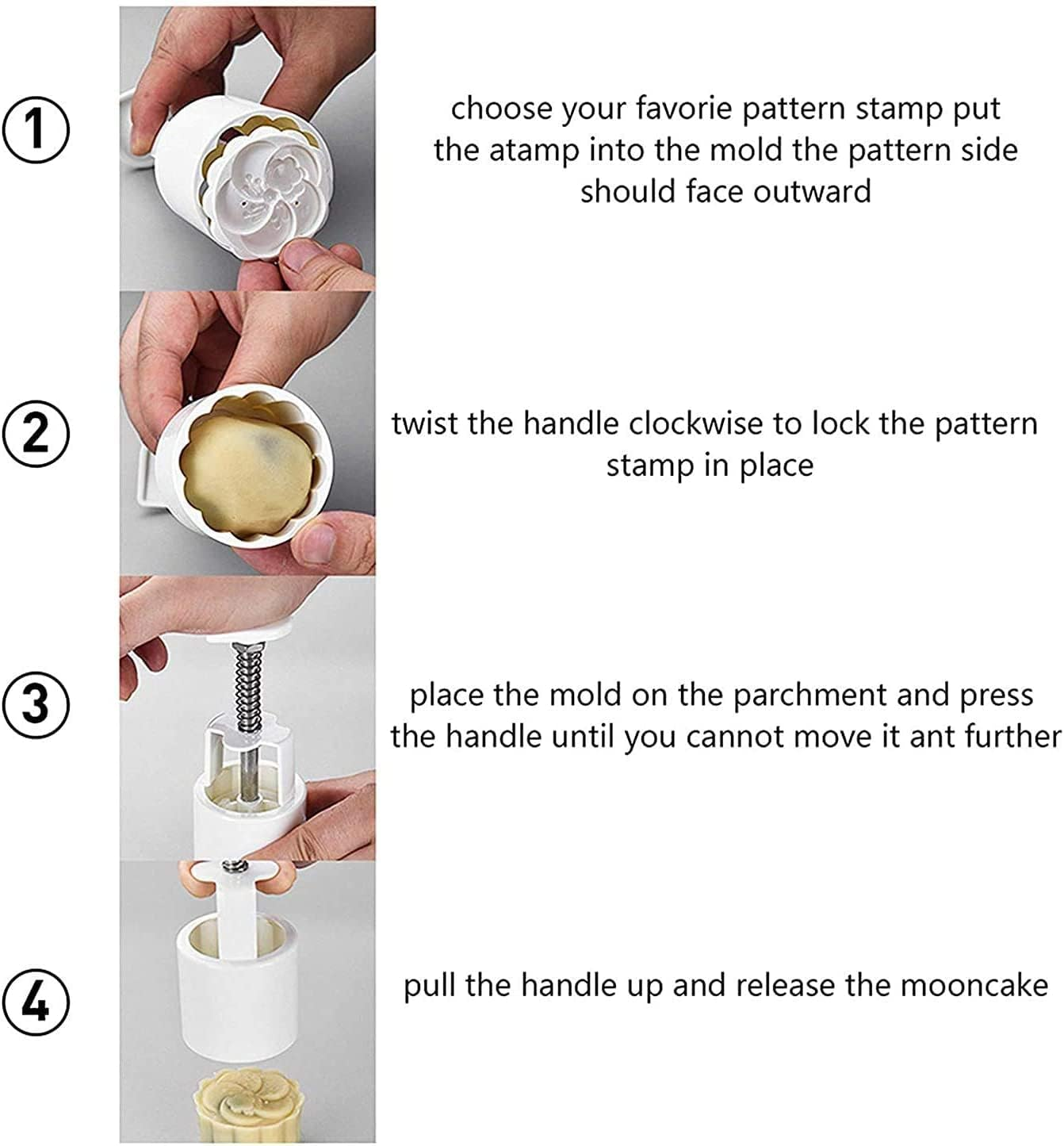 Mooncake Mold with 6 Stamps,Mid-Autumn Festival Hand-Pressure Flower Moon Cake Mould 50G DIY Decoration Mooncake Press Molds (Word) image number 1