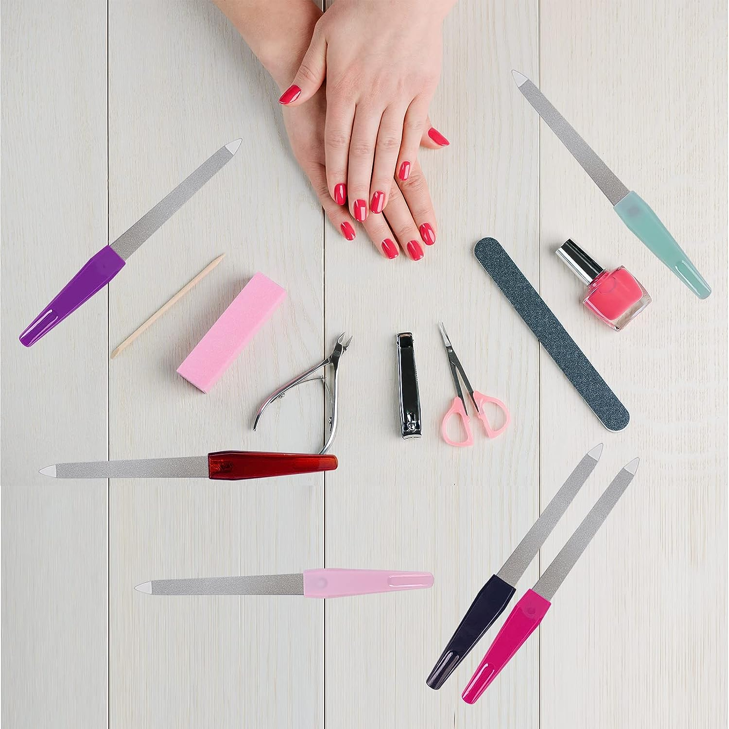 Metal Nail File (6 Pcs), Nail Files for Natural Nails Made of Stainless Steel, Sword Fingernail Files with Sharp Pointed Tip Non Slip Handle, Diamond Finger Nail Filers for Women Sapphire Grit image number 1