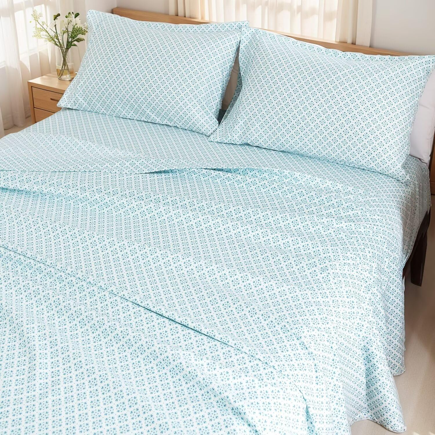 UDEAL Flower Bed Sheets Queen Size,Deep Pocket Queen Sheet Sets Floral,Microfiber Queen Sheets Set Deep Pocket,Breathable & Cooling,Easy-Fit Soft,Christmas Tree