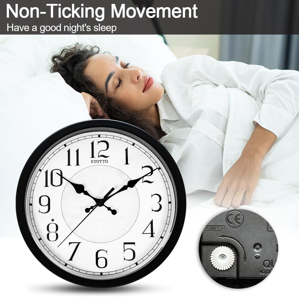 Eyotto Night Light Wall Clock for Bedroom, Illuminated Wall Clocks Battery Operated Glow in the Dark Lighted Clock for Bedroom, Living Room, Kitchen, Office, Easy to Read Large Display, 12Inch