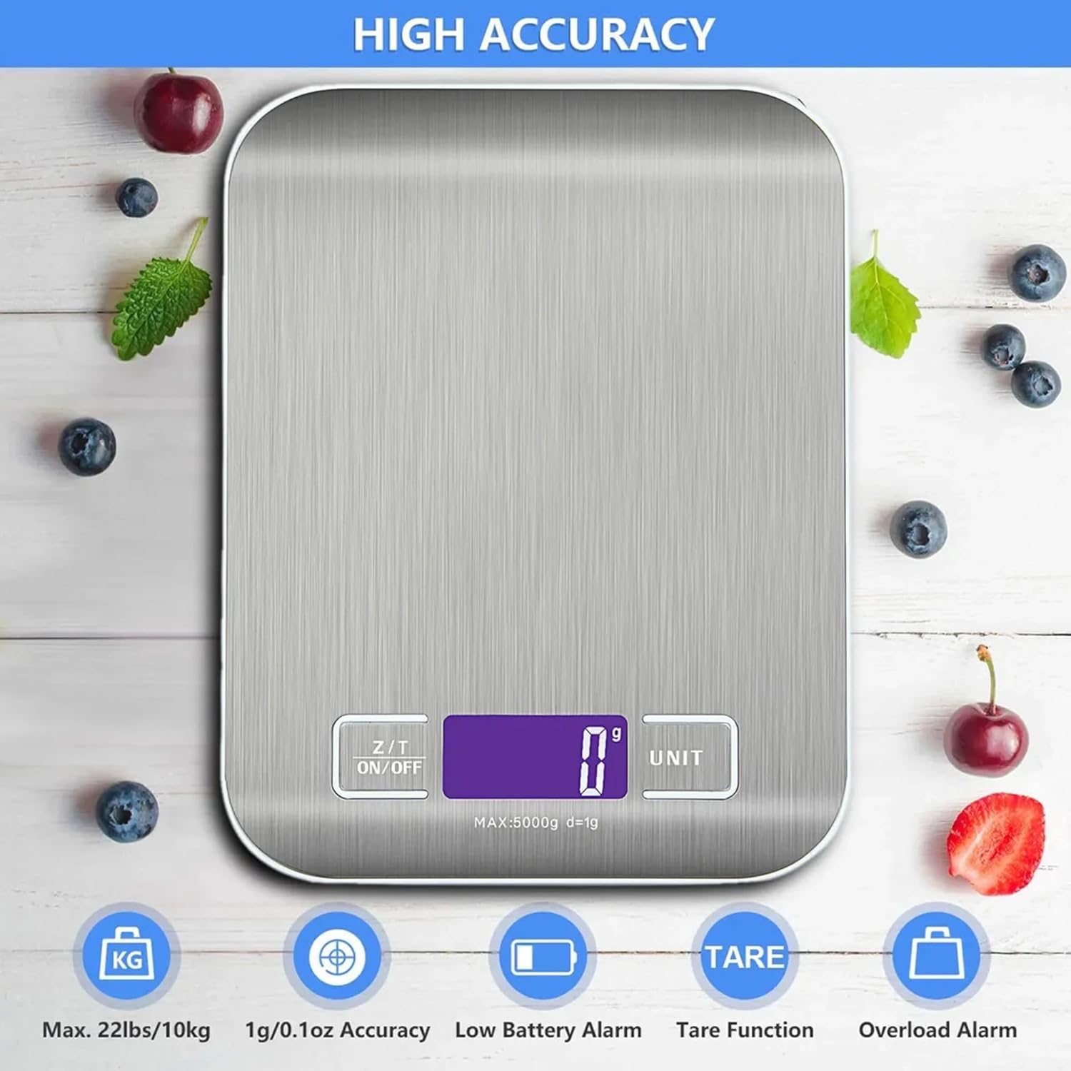 Salesbay Kitchen Scale Cooking LCD Digital 5Kg/1G Stainless Steel Food Weight image number 3