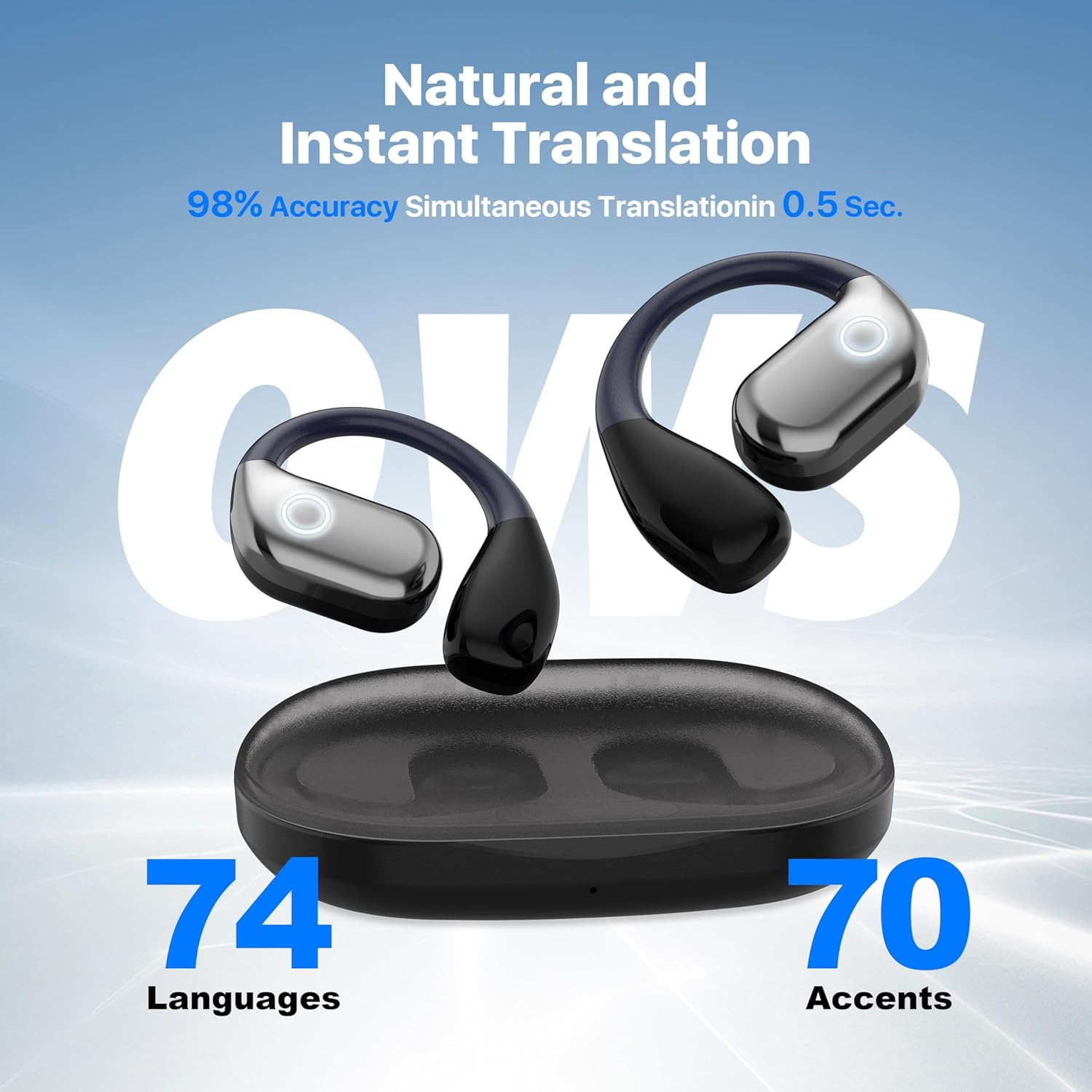 Language Translation Earbuds, Real Time Two Way, Wireless Bluetooth, Support 75 National Language Instant Voice Translat, HD Sound, Long Battery Life, Translator Earphone Ideal for Travel and Business image number 2