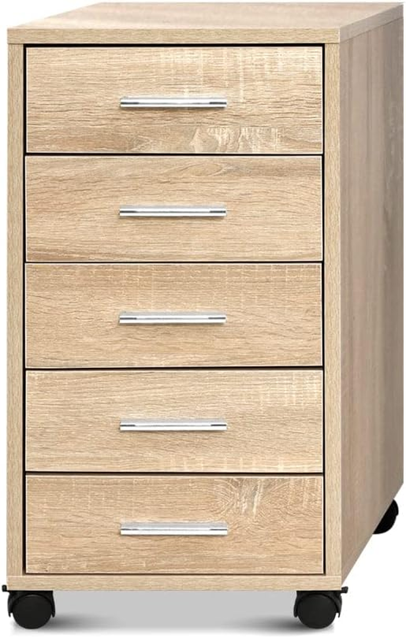 Artiss 5 Drawers Filing Cabinet, Chest of Drawer Desk File Storage Cabinets Wood Slim Locker Home Office Bedroom Furniture, with Metal Suspension Rails Anti-Scratch Beige image number 1