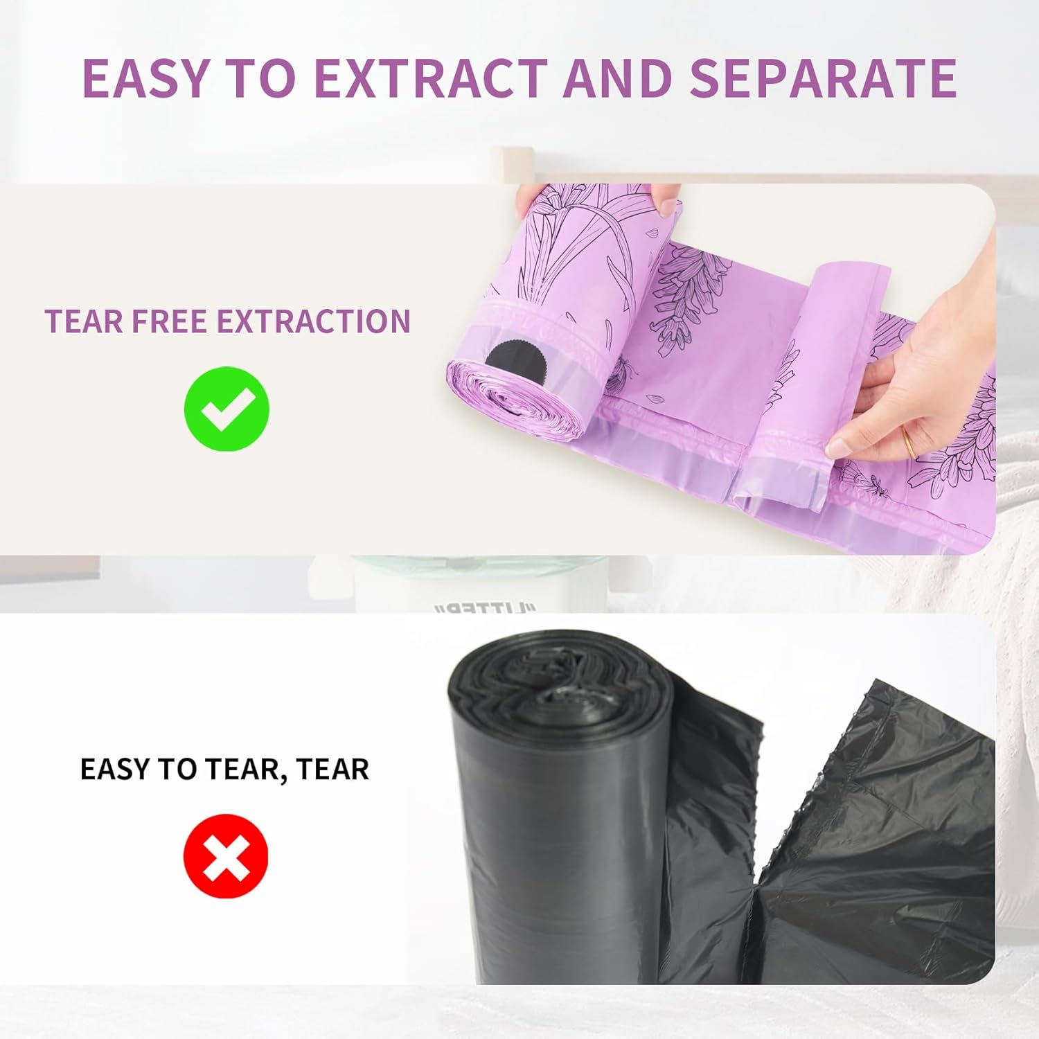 4 Gallon Trash Bags Drawstring, Colorful & Portable Small Trash Bags with Lavender Printed, Tear-Resistant Garbage Bags 4 Gallon for Bathroom Office Trash Cans, 50 Counts 1.5 Liter image number 1