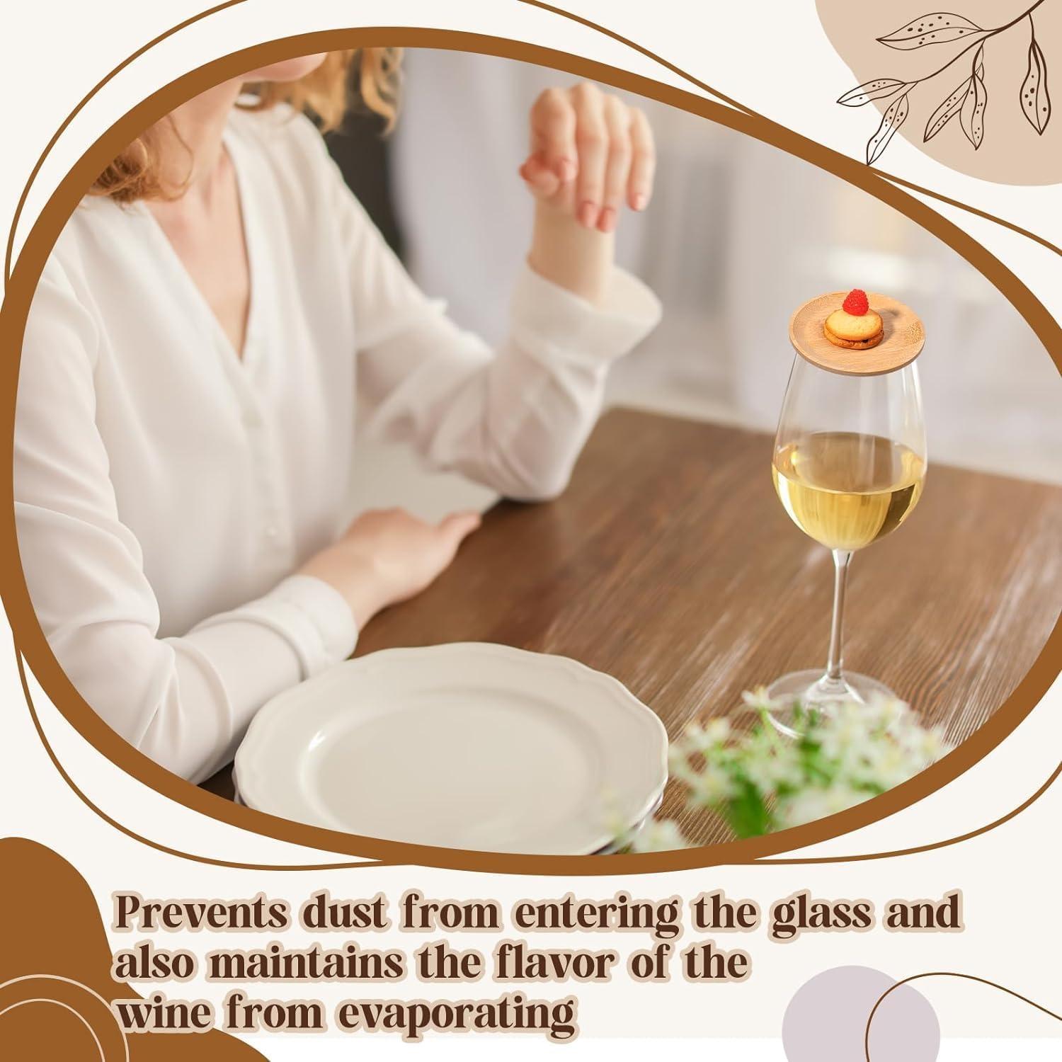 Cozioz 8-Piece 10 Cm Wine Glass Charcuterie Topper Set - Bamboo round Wine Glass Appetizer Plates for Dual Use at Family Gatherings, Bars, and Restaurants，Large