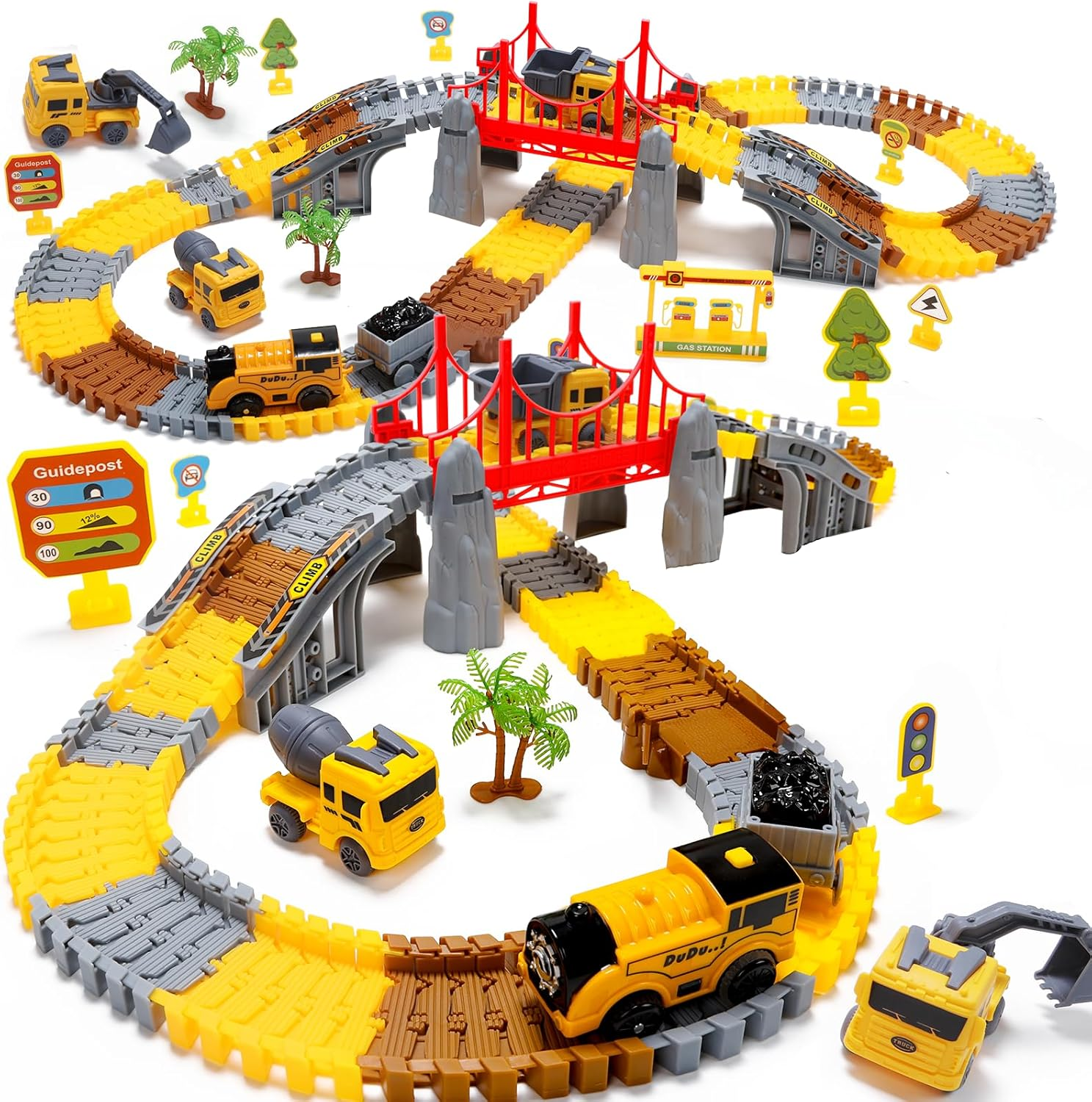 Eaglestone Construction Toys Race Track Set 206 PCS for Kids, Flexible Train Tracks with 1 Electric Train, Excavator, Cement Truck, Loading Truck, Engineering Gifts for 3 4 5 6 Year Old Boys Girls image number 4