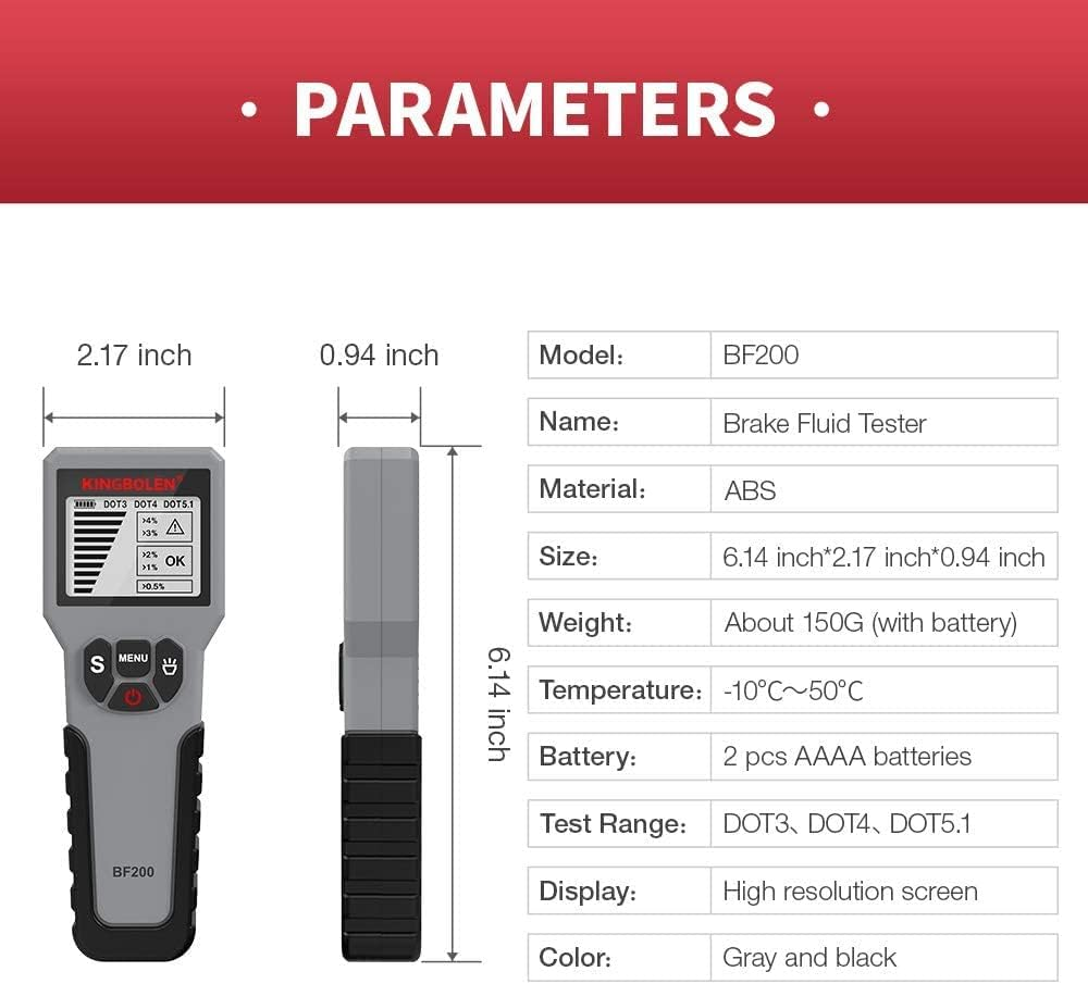 KINGBOLEN Brake Fluid Tester, Brake Fluid Diagnostic Test Tool, Hydraulic Fluid/Fluid/Oil Moisture Analyzer with LCD Screen Acoustic Alarm DOT3 DOT4 DOT5.1 Tester image number 4