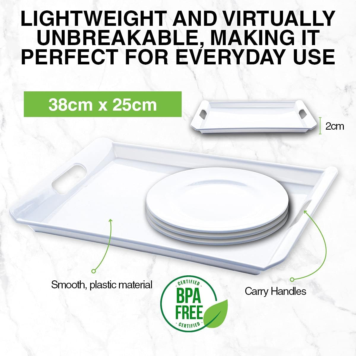 [4PCE] Home Master White Melamine Serving Trays, Durable and Elegant Serving Solution, Serve Your Food in Style image number 3