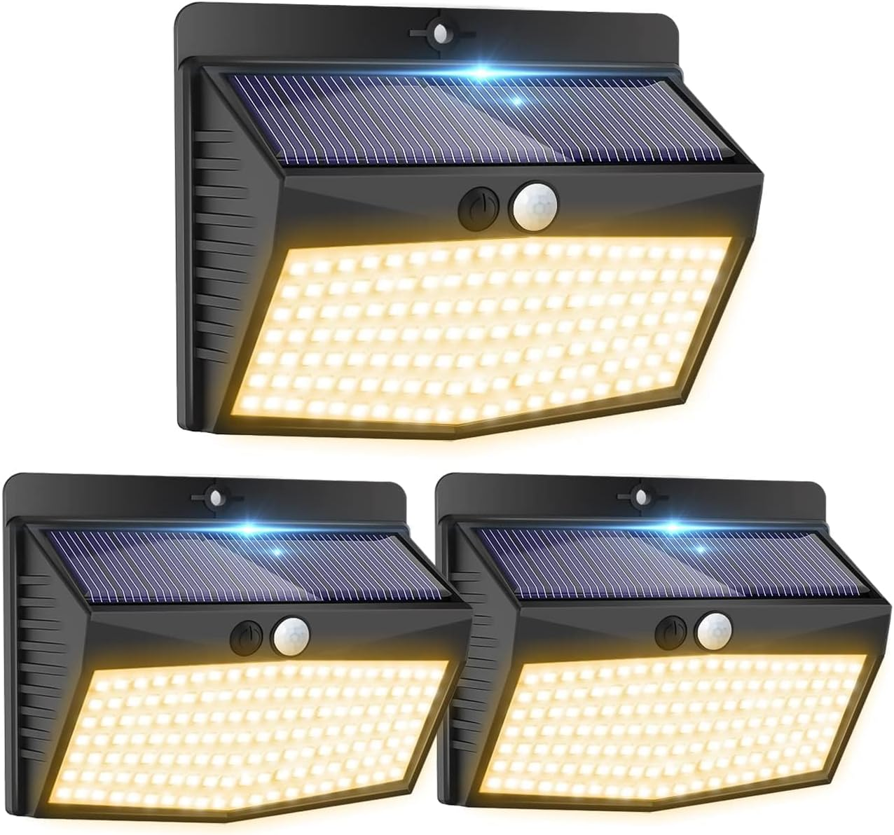 Peasur Warm White Solar Lights for Outdoor Use with Motion Sensor [Pack of 3], 138 LED Spotlights with Motion Sensor Outdoor 3 Modes, IP65 Waterproof Motion Sensor Outdoor Solar for Garden