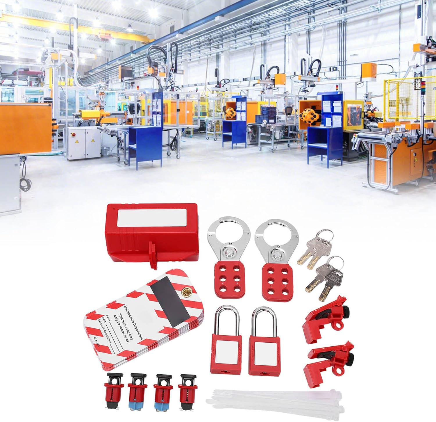 Lockout Tagout Kit Electrical Loto, Group Lockout Hasps, Circuit Breaker Locks, Lockout Tags, Safety Padlocks, Cable Tie, for Safe Electrical Lockouts Red image number 5