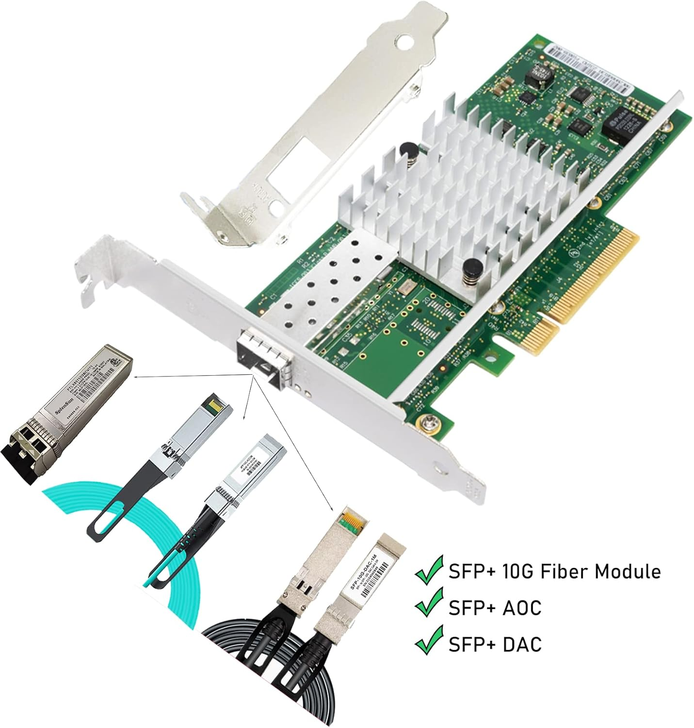 10Gb Ethernet Converged Server 1X SFP+ Port Network Card(Nic) Pciex8 Compatible Intel X520-DA1 82599EN Chip Support Windows 7/8/10/11/Visa,Server/Linux/Vmware