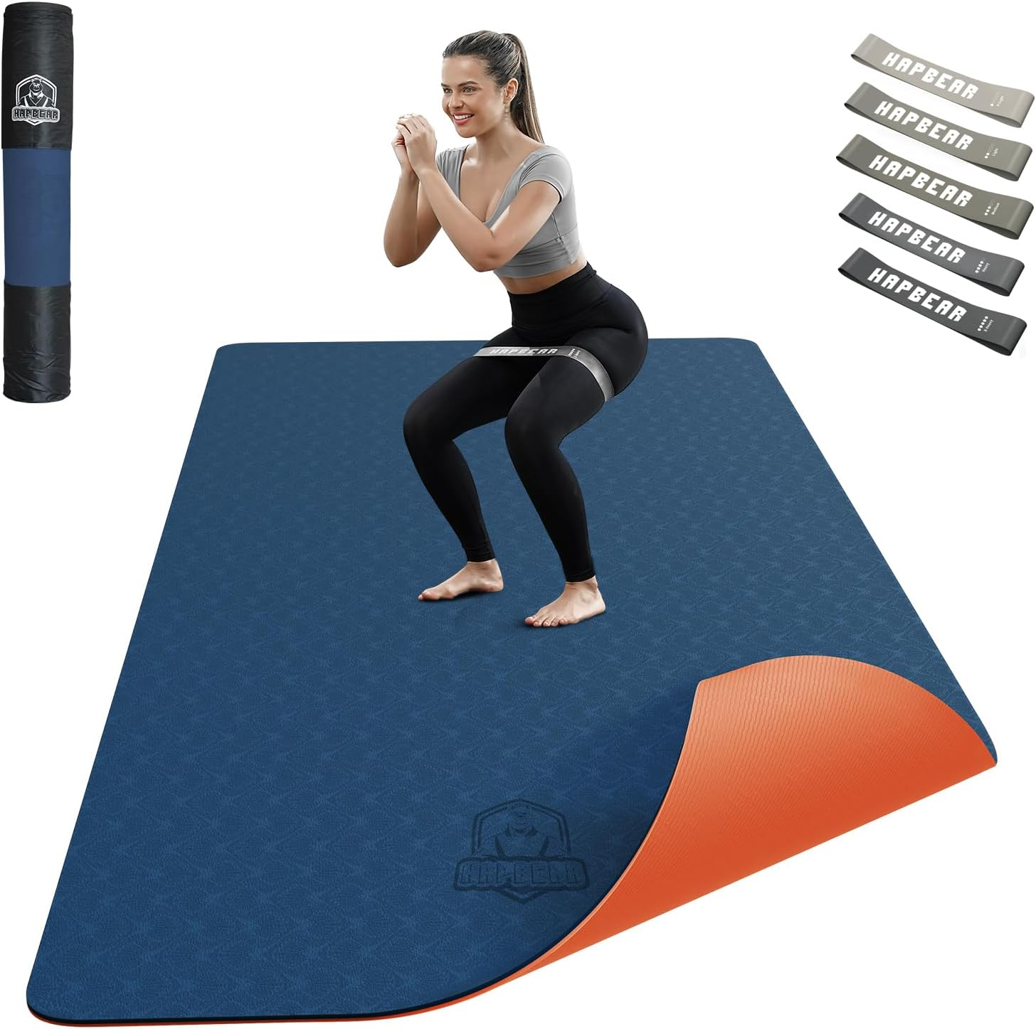 HAPBEAR Large Yoga Mat - 183X91Cm X6Mm, Wide Non-Slip Large Exercise Mat for Home Workout, Yoga, Pilates & Stretching, Durable & Eco-Friendly, Includes Bonus Resistance Bands & Carry Bag