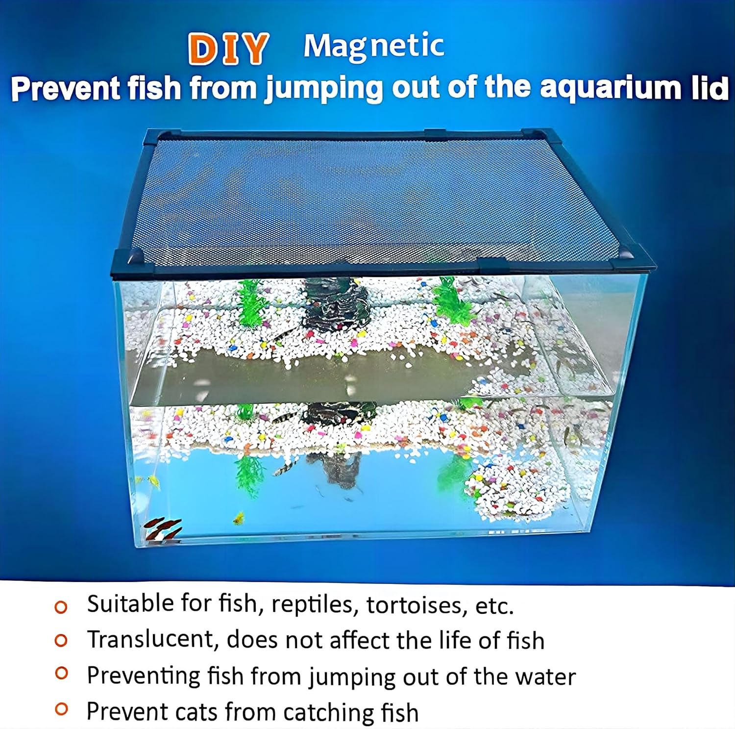 DIY Magnetic Fish Tank Lid Cover Protective Net 94X46Cm Keep Fish from Jumping Out Prevent Fish, Reptiles, Turtles, Etc., from Escaping&hellip; image number 2