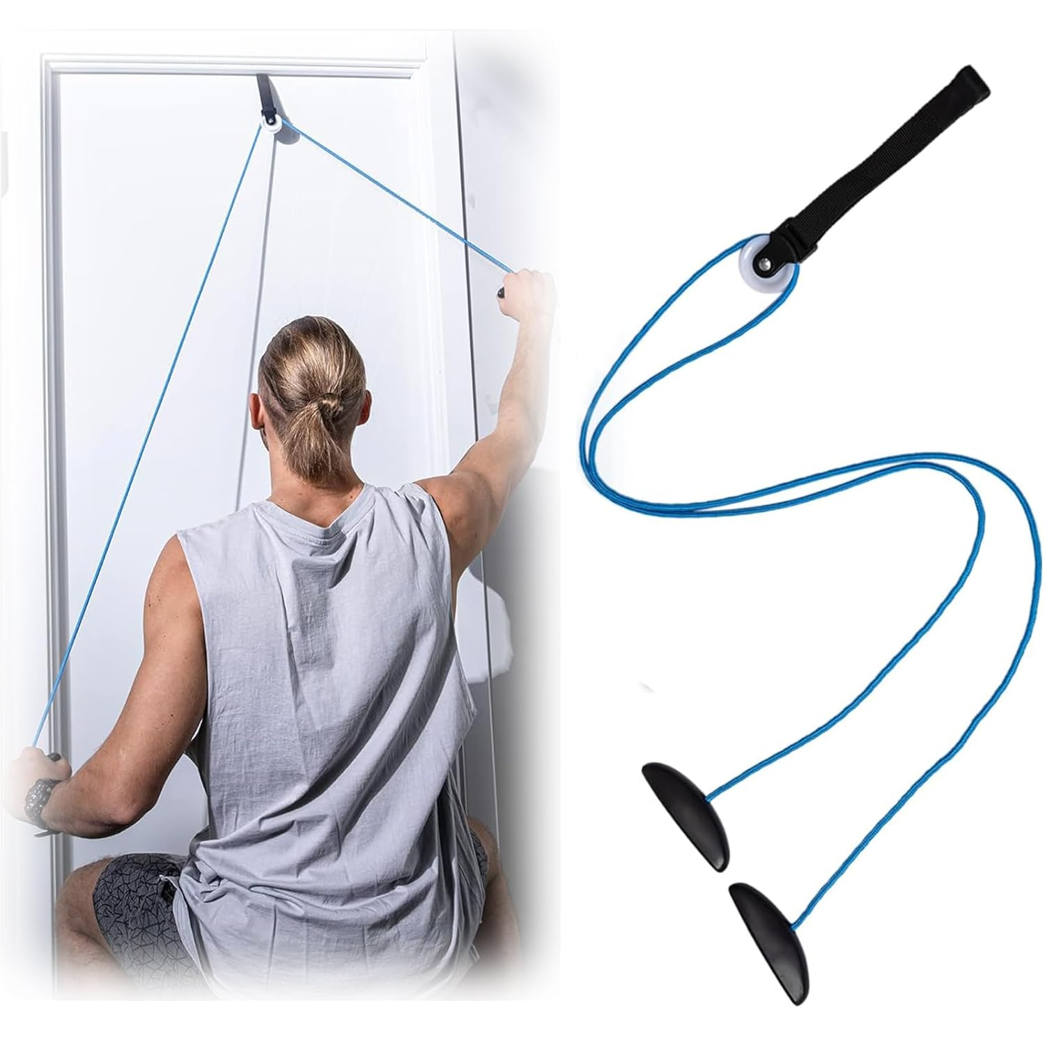Shoulder Pulley over the Door, Pulley with Rope and Door Strap, Economy Overhead Overdoor Shoulder Therapy Exercise Pulley System, Easy to Use Exercise Equipment for Frozen Shoulder and Hand/Arm