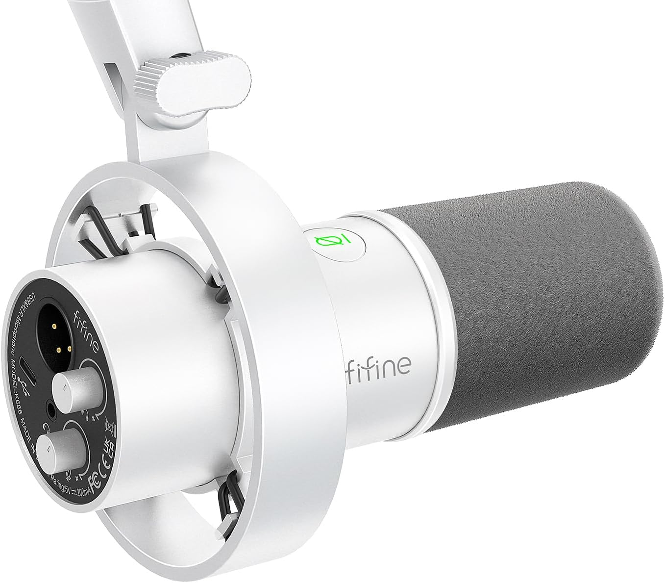 FIFINE Studio XLR Dynamic Microphone, USB PC Podcast Microphone for Streaming Recording, XLR/USB Vocal Mic with Tap-To-Mute, Gain Knob, Headphones Monitoring-Amplitank K688 White image number 3