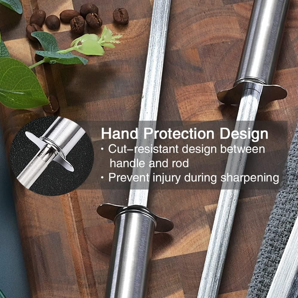 Chaira Sharpening Knives, Professional Kitchen Knife Sharpener, Fine Steel Knife Sharpener | Rod Length 20 Cm, 30 Cm in Total | Finger Protection and Anti-Break Design image number 3