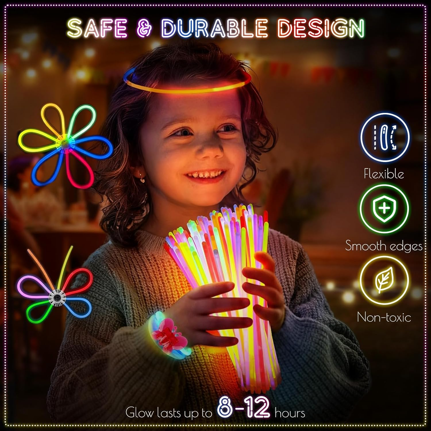 Wukon Glow Sticks Set 606 PCS - 8" Ultra Bright Bulk Glow in the Dark Party Supplies with Connectors for Bracelets, Necklaces, Glasses & Headbands, Glow Stick Party Favors for Kids & Adults Festivals image number 3