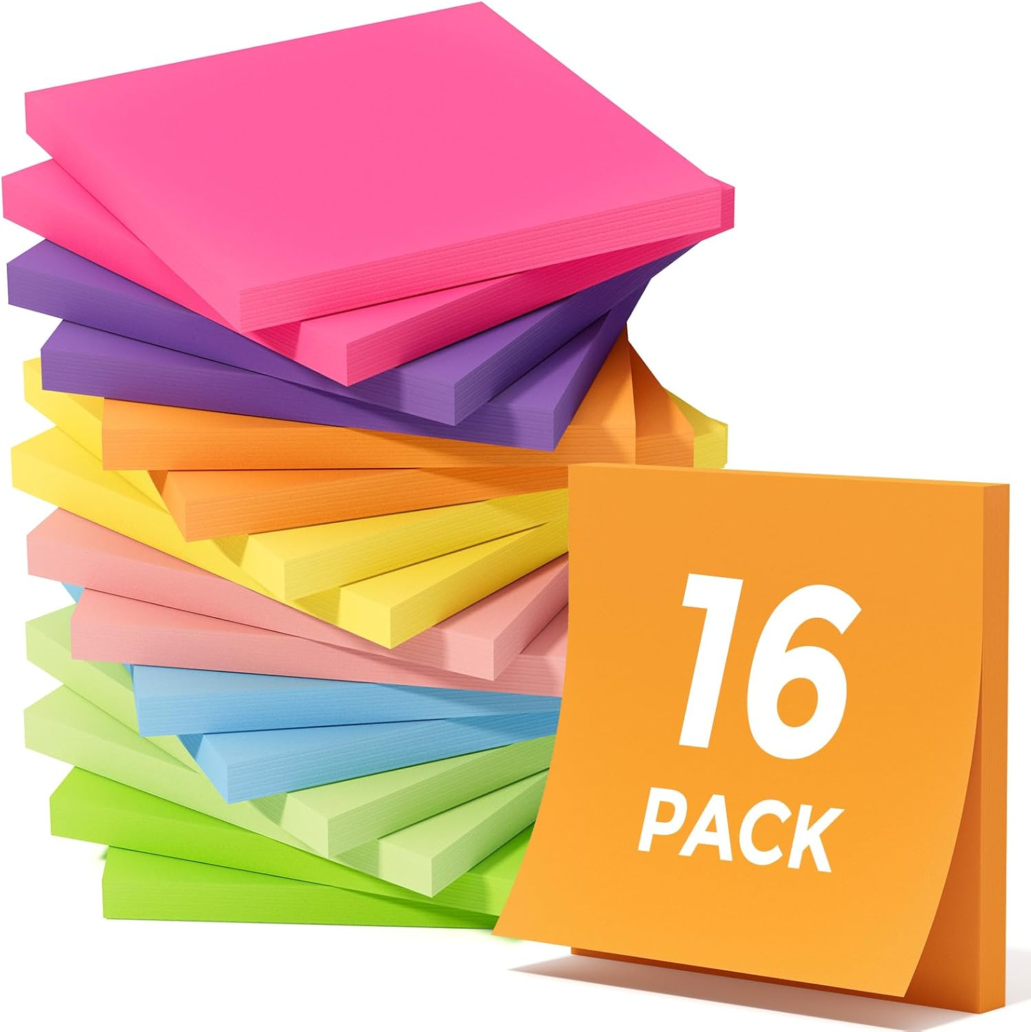 Maxgear Sticky Notes 3X3, 16 Pads Colorful Sticky Pads, Strong Adhesive Self-Stick Note Pads, Super Sticking Power Memo Pads, Leave Reminders Sticky Note on Smooth Surface, 60 Sheets/Pad image number 2