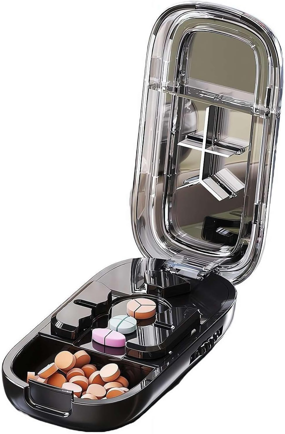 Emesak Portable Pill Cutter, Professional Pill Cutter for Small or Large Pills, Adjustable Pills Cutters Splitter Halves/Third/Quarters, with Stainless Steel Blades and Centering Guide Tablet (Pink)