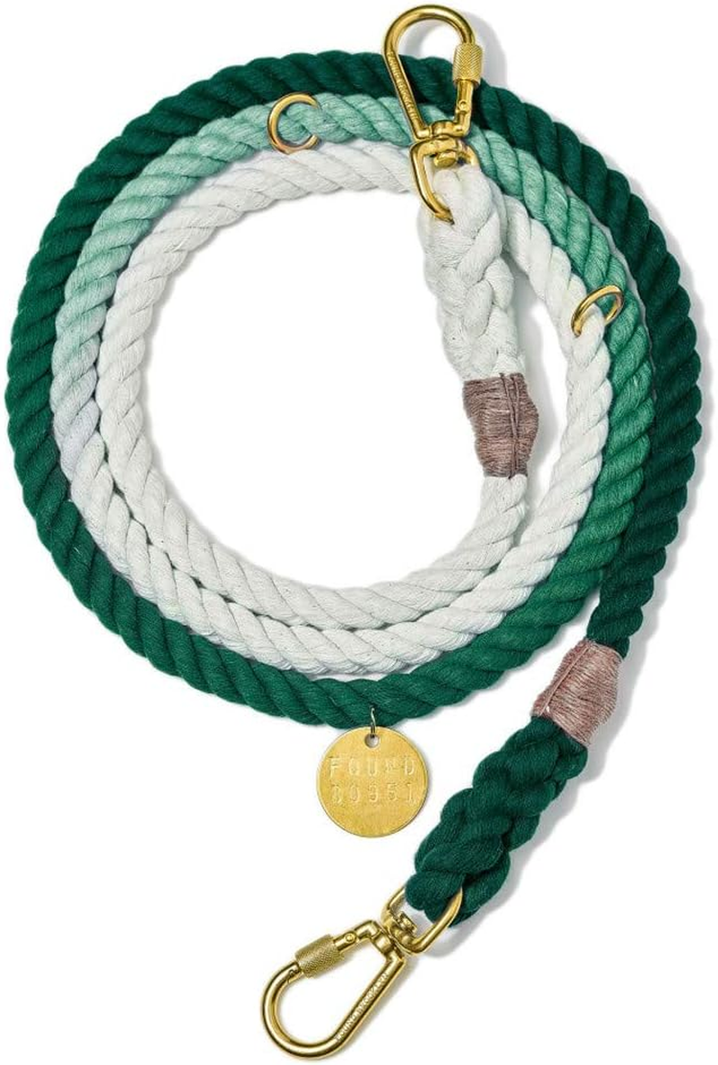 Found My Animal - Teal Ombre Cotton Rope Dog Leash, (Medium) - Heavy Duty Dog Training Leash - Adjustable Solid Brass Lockable Carabineers - Handcrafted Braided Dog Leash Rope - Made in USA