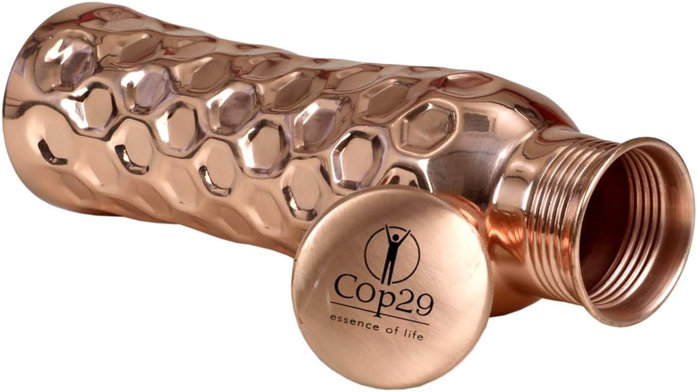 Cop29 Fairy Copper Glossy Honeycomb Water Bottle- 30Oz/900Ml | a Handcrafted Leak Proof Ayurvedic Pure Copper Vessel | Ideal for Hydration, Sports, Yoga & Daily Use | Enjoy the Health Benefits image number 6