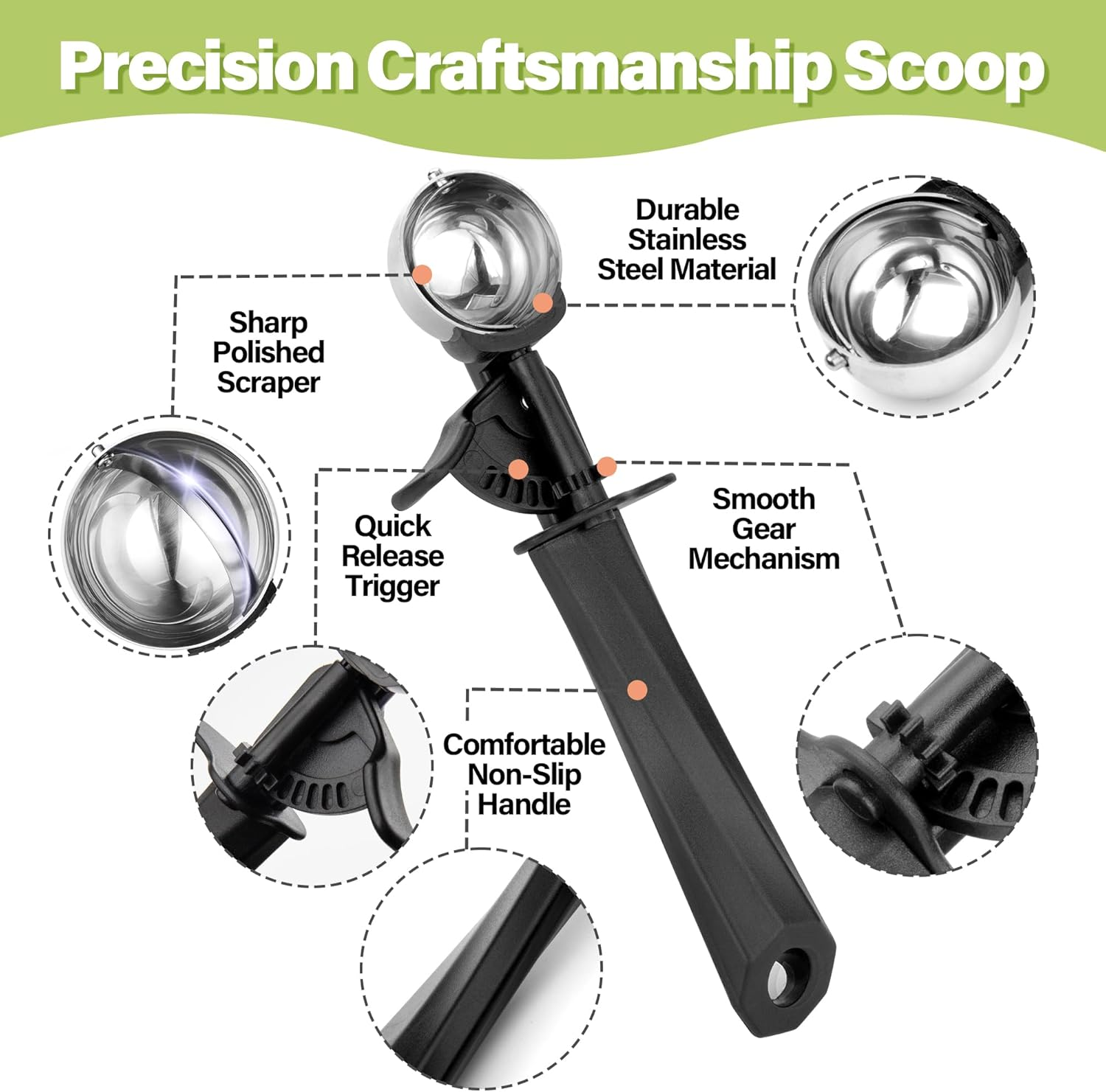 Ice Cream Scoop with Trigger, 2 Tbsp Cookie Scoop for Kitchen, 42Mm Melon Baller Scoop for Portion Control Scoop Cookie Dough Cupcake Batter Ice Cream