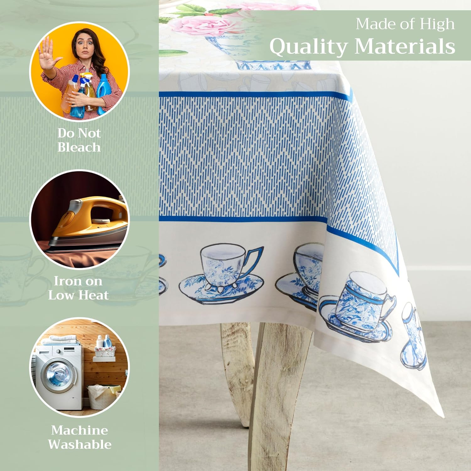 Maison D'Hermine Table Cloth Rectangle Table 100% Cotton 60 X 108 Inches Tablecloth Reusable Decorative Everyday Use for Dining Room, Farmhouse, Home, Party, Festive & Wedding Spring Summer - Canton image number 5