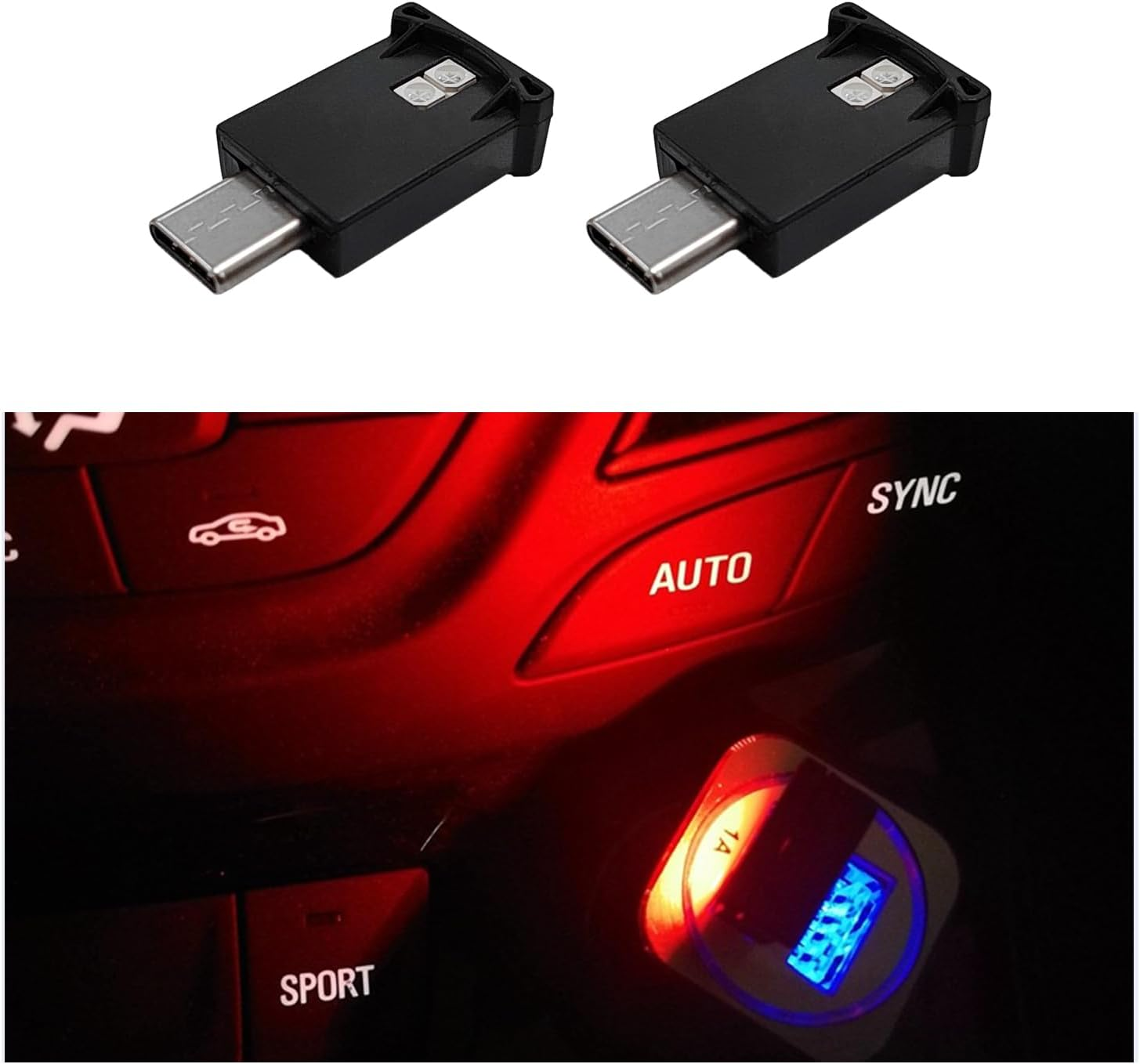 2 PCS USB Type C LED Ambient Light, 8 Colors RGB Dynamic Gradient Brightness Interior Atmosphere Lamp, Mini Adjustable Car Accessories Replace Lighting Parts for Home Laptop